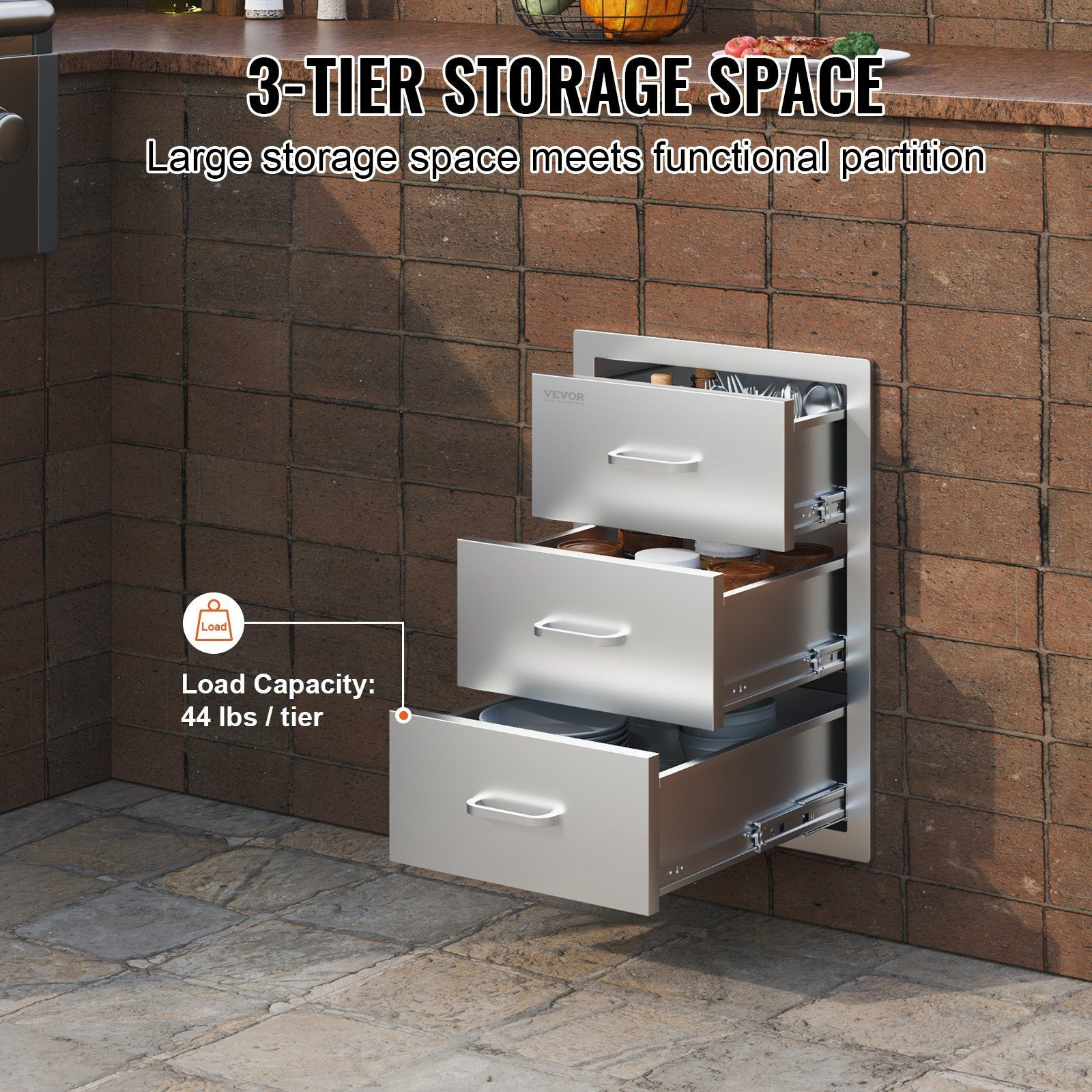 Chest of Drawers 15.7x17.7x21.6 Inch Stainless Steel 201