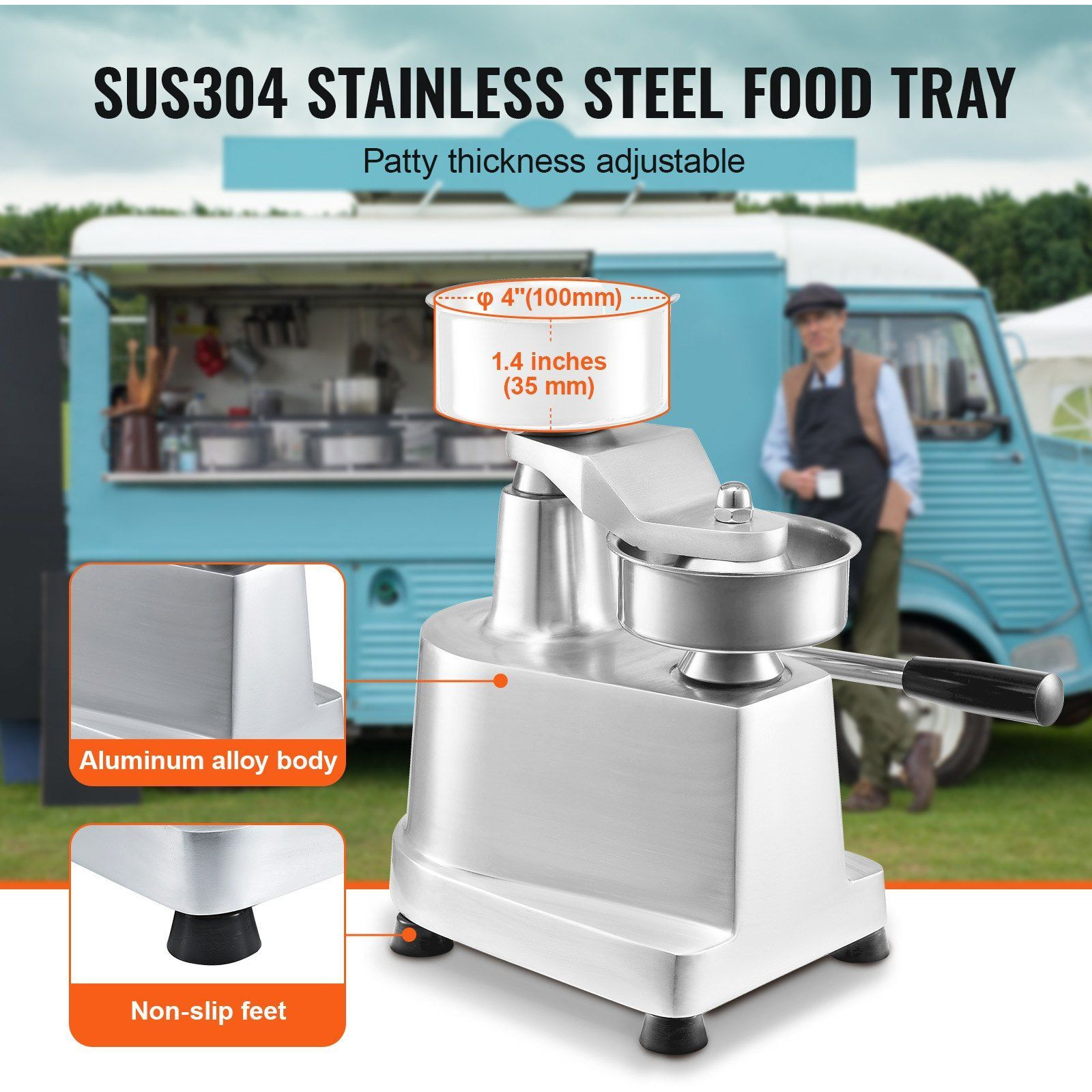 VEVOR Commercial Burger Patty Maker, 100mm/4inch Hamburger Beef Patty Maker, Heavy Duty Food-Grade Stainless Steel Bowl Burger Press Machine, Kitchen Meat Forming Processor with 1000 Pcs Patty Papers