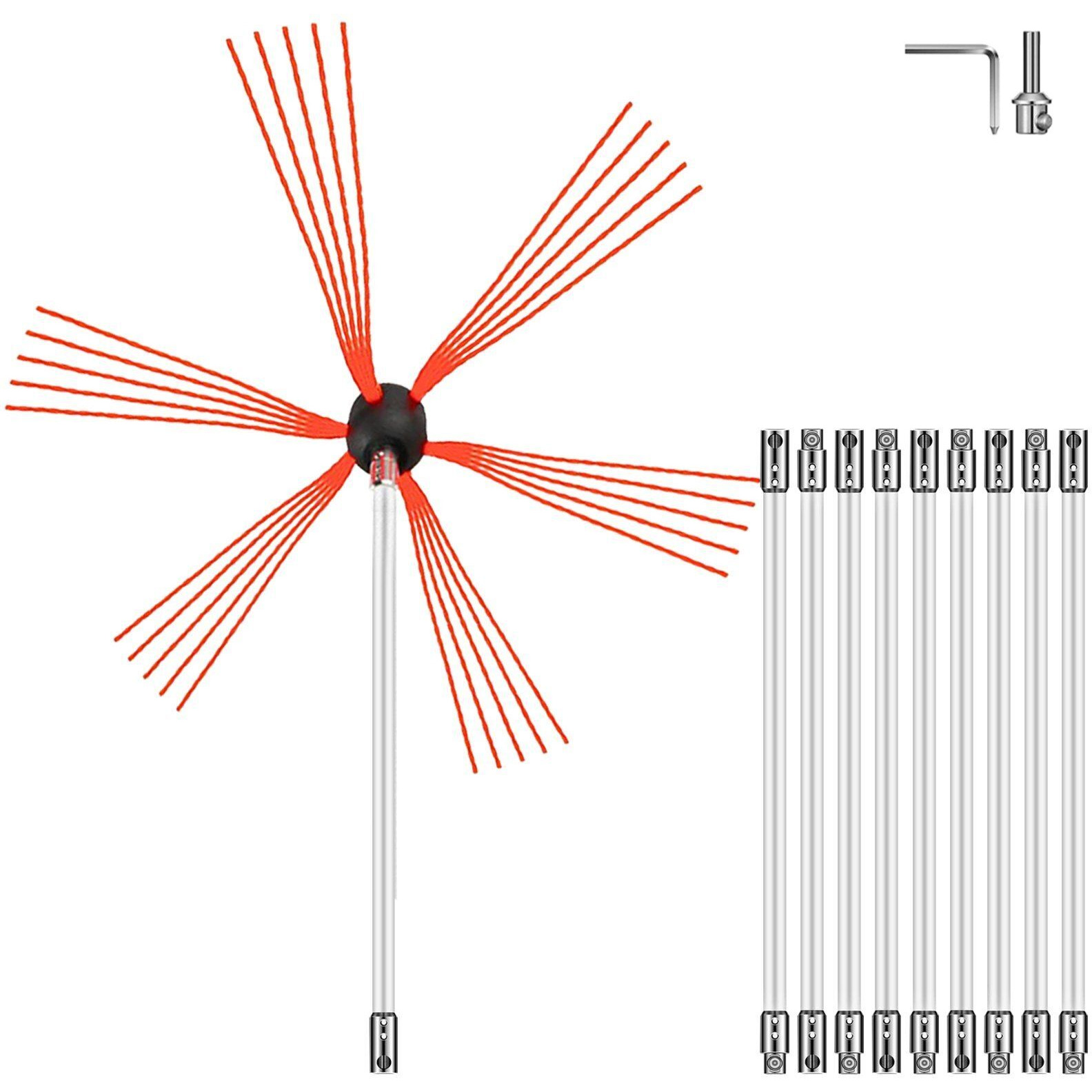 VEVOR Chimney Sweep Kit 33FT Length, Chimney Cleaning Tool Kits with 10 Nylon Flexible Rods, Chimney Brush Kit Driven by Drill for Sweeping Fireplace