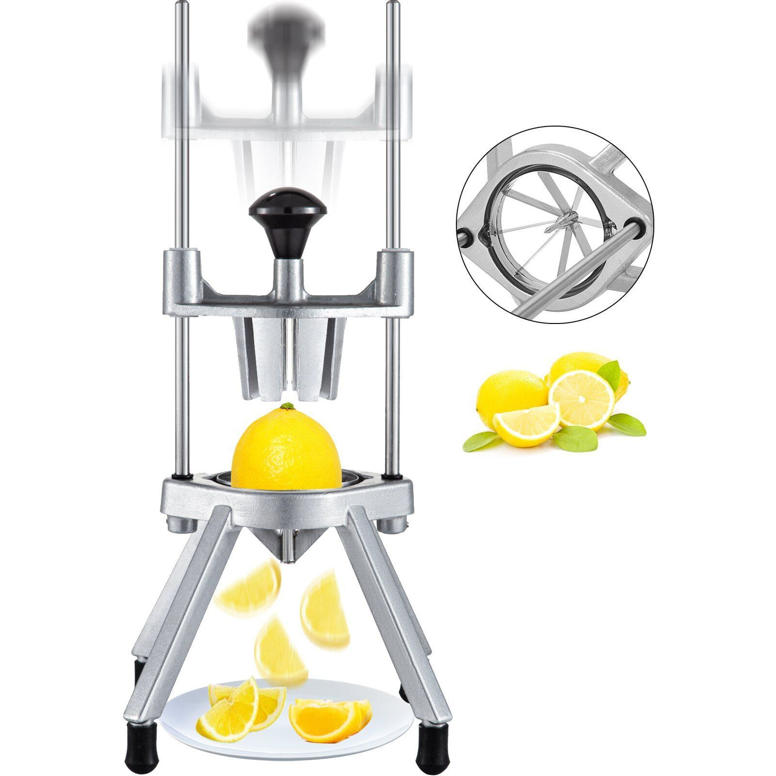 VEVOR 8-Section Commercial Easy Wedger Stainless Steel Blade Fruit Lime Slicer, Lemon Cutter 8 Wedges for Bar Restaurant
