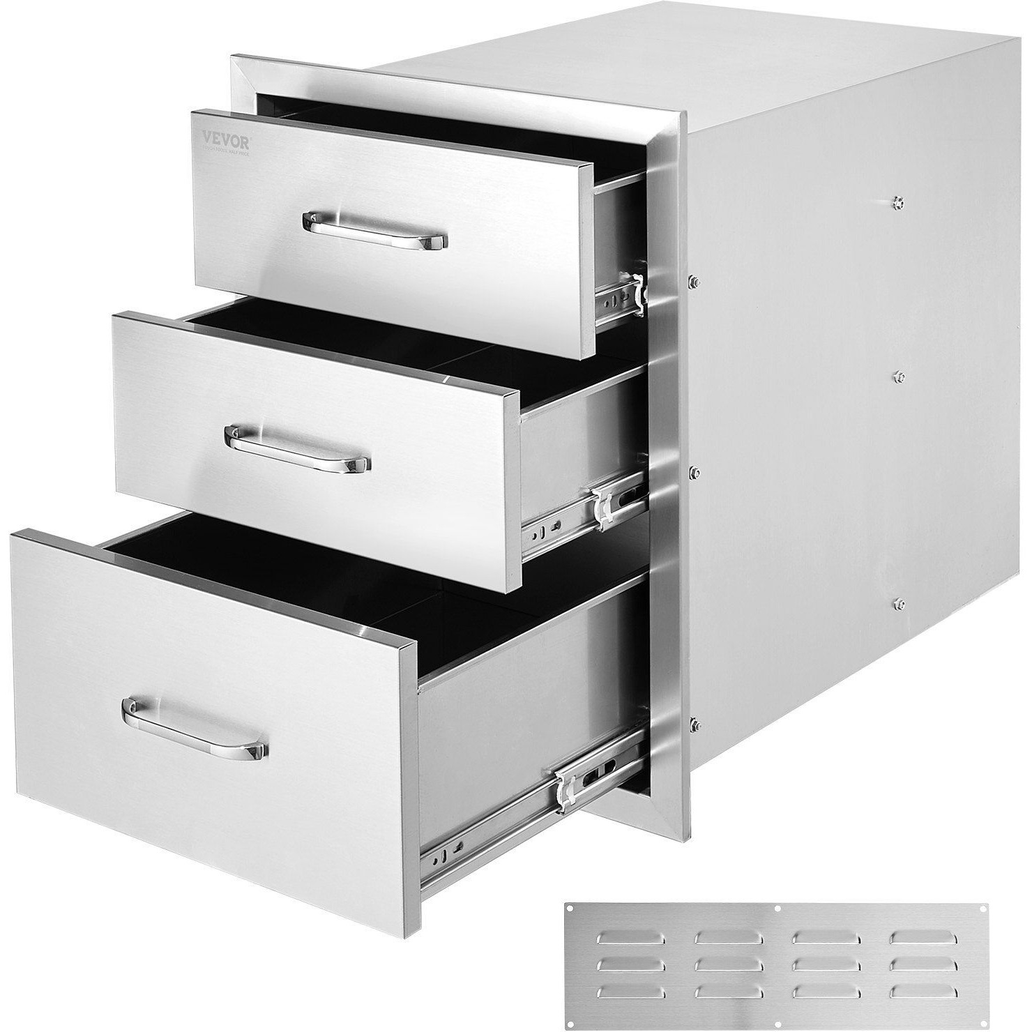 VEVOR 18x23 Inch Outdoor Kitchen Stainless Steel Triple Access BBQ Drawers with Chrome Handle, 18 x23 x 23 Inch
