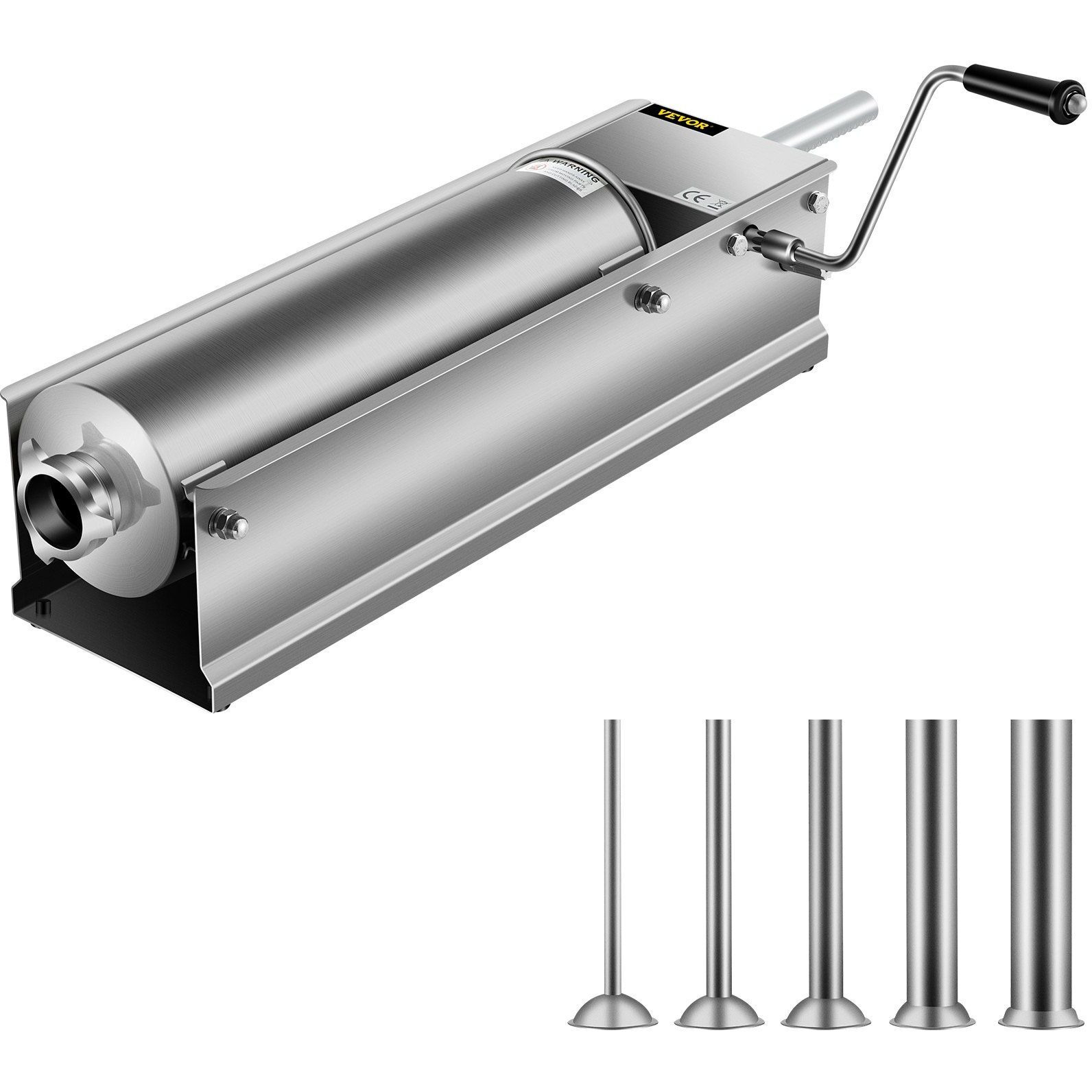 VEVOR Horizontal Sausage Stuffer 7L/15Lbs Manual Sausage Maker With 5 Filling Nozzles Sausage Stuffing Machine For Home & Commercial Use Stainless Steel