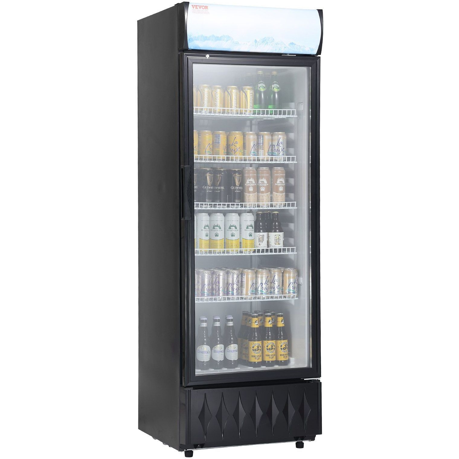 VEVOR Commercial Merchandiser Refrigerator, 12.2 Cu.Ft / 345L Beverage Refrigerator Cooler Merchandiser, Glass Door Display Refrigerator Upright Fridge with 5 Adjustable Shelves, Customizable Lightbox