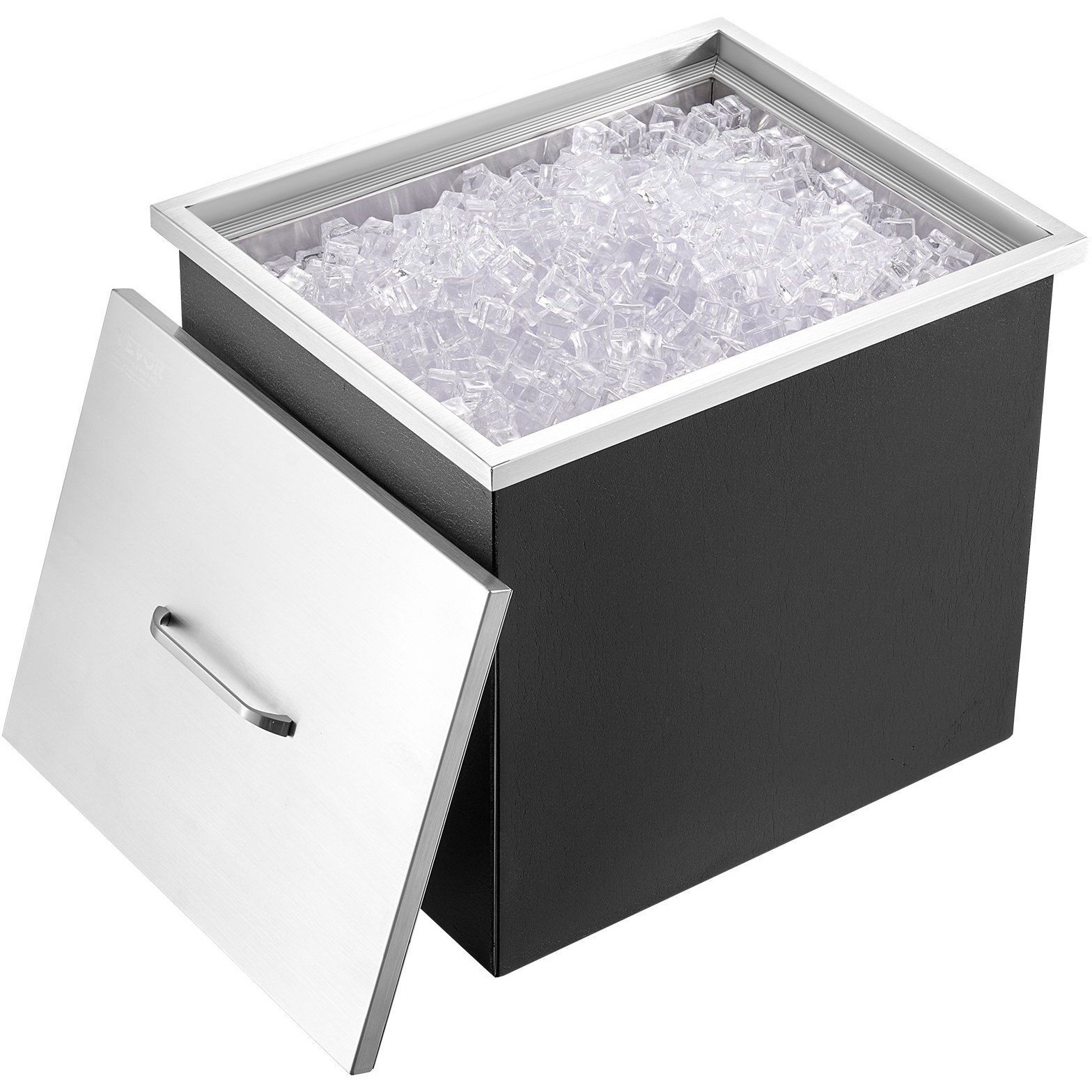 VEVOR Drop in Ice Chest, 21&quotL x 17&quotW x 18&quotH Stainless Steel Ice Cooler, Commercial Ice Bin with Cover, 40 qt Outdoor Kitchen Ice Bar, Drain-pipe and Drain Plug Included, for Cold Wine Beer