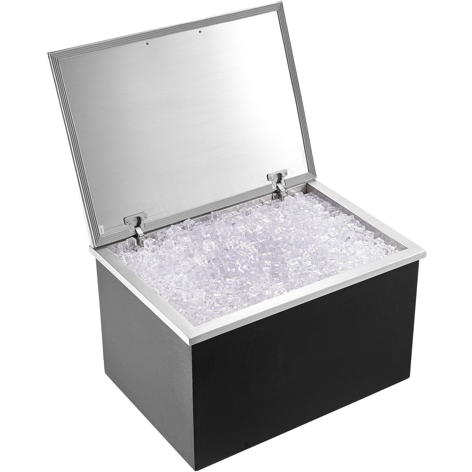 VEVOR Drop in Ice Chest, 28&quotL x 20&quotW x 17&quotH Stainless Steel Ice Cooler, Commercial Ice Bin with Hinged Cover, 40 qt Outdoor Kitchen Ice Bar, Drain-pipe and Drain Plug Included, for Cold Wine Beer