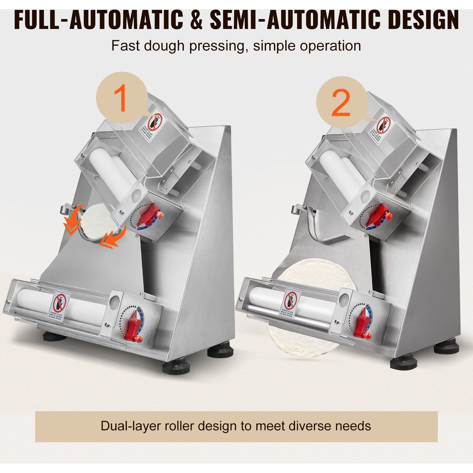 VEVOR Pizza Dough Roller Sheeter, 3-12 Inch Automatic Commercial Pizza Press, 370W Electric 260 Per Hour Dough Roller, Stainless Steel Adjustable Thickness Dough Machine, for Pasta Maker Equipment
