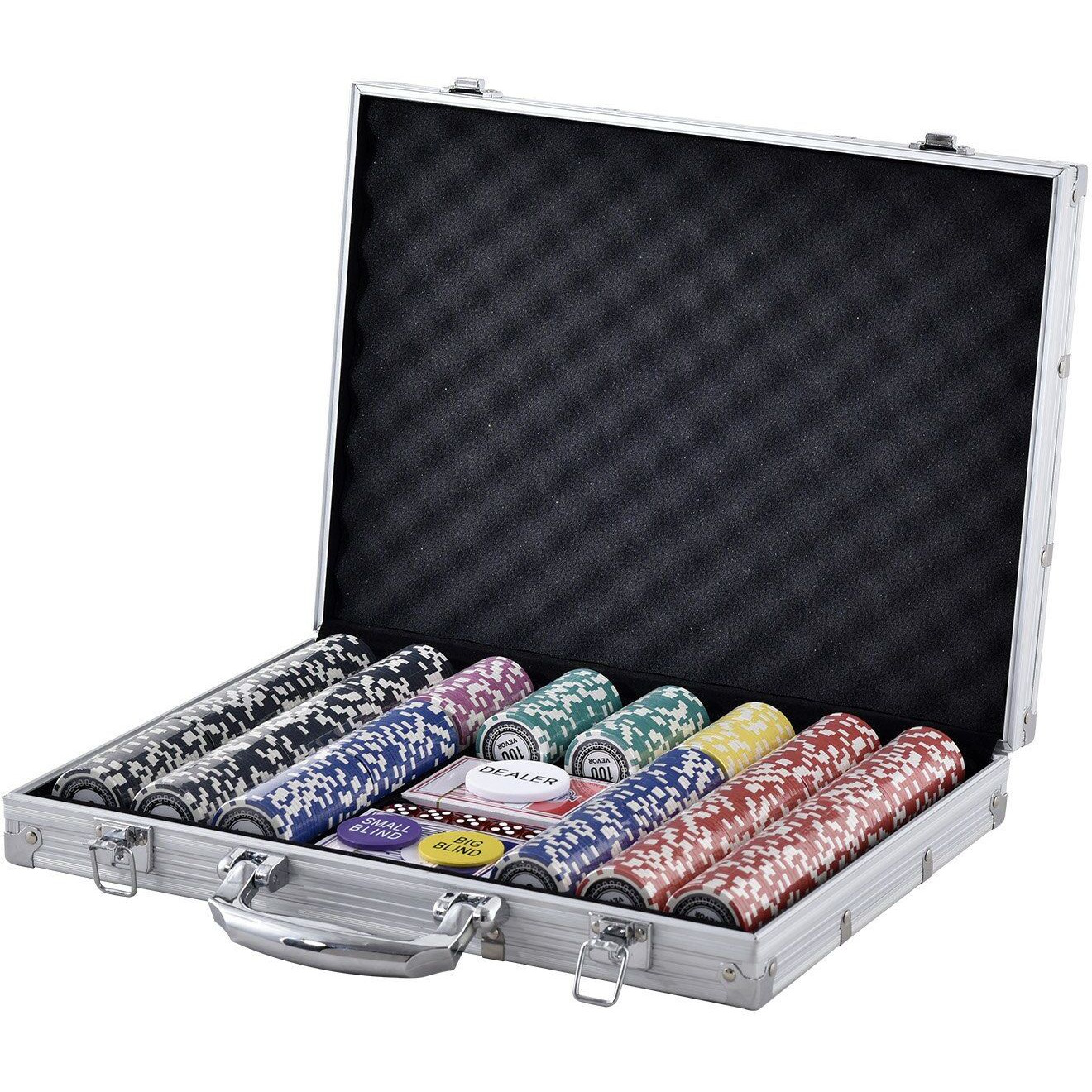 VEVOR Poker Chip Set, 500-Piece Poker Set, Complete Poker Playing Game Set with Aluminum Carrying Case, 11.5 Gram Casino Chips, Cards, Buttons and Dices, for Texas Hold'em, Blackjack, Gambling