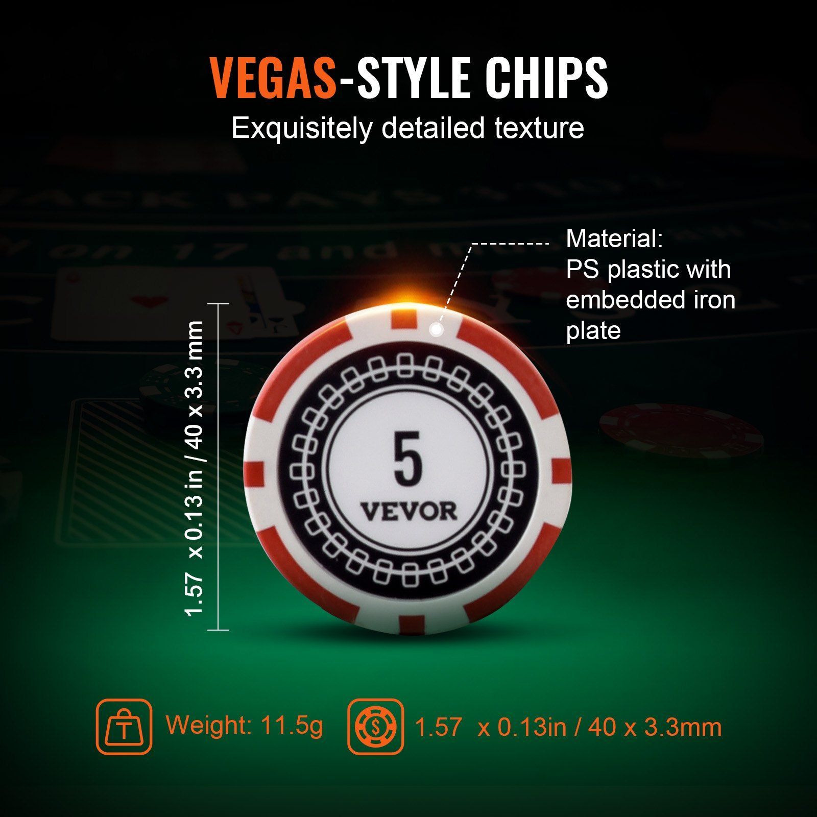 VEVOR Poker Chip Set, 500-Piece Poker Set, Complete Poker Playing Game Set with Aluminum Carrying Case, 11.5 Gram Casino Chips, Cards, Buttons and Dices, for Texas Hold'em, Blackjack, Gambling