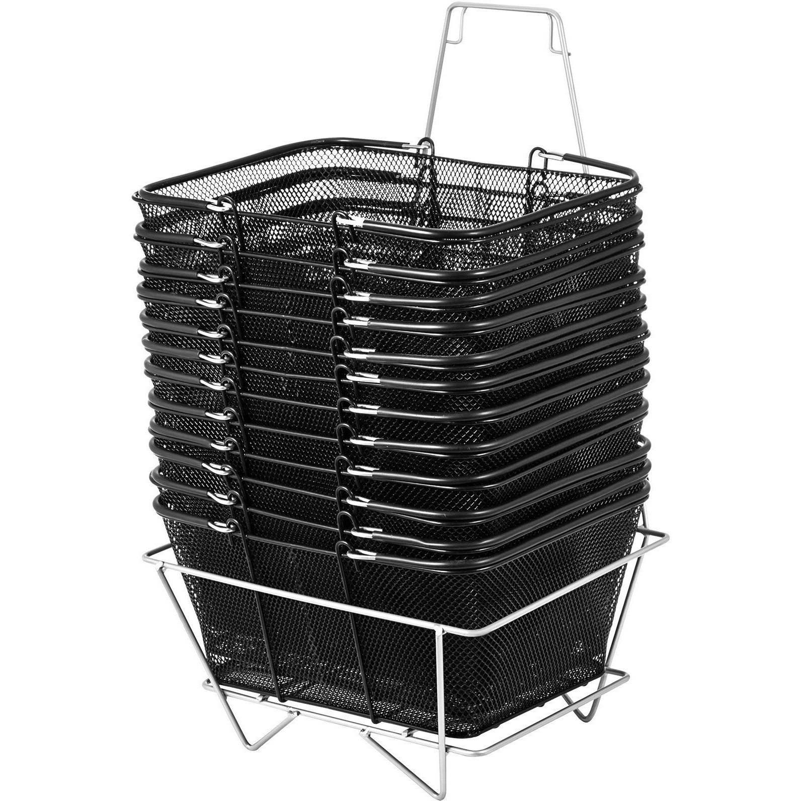 VEVOR 12PCS Shopping Baskets with Handles, Black Metal Shopping Basket, Portable Wire Shopping Basket, Black Wire Mesh shopping Basket Set for Stores Shopping