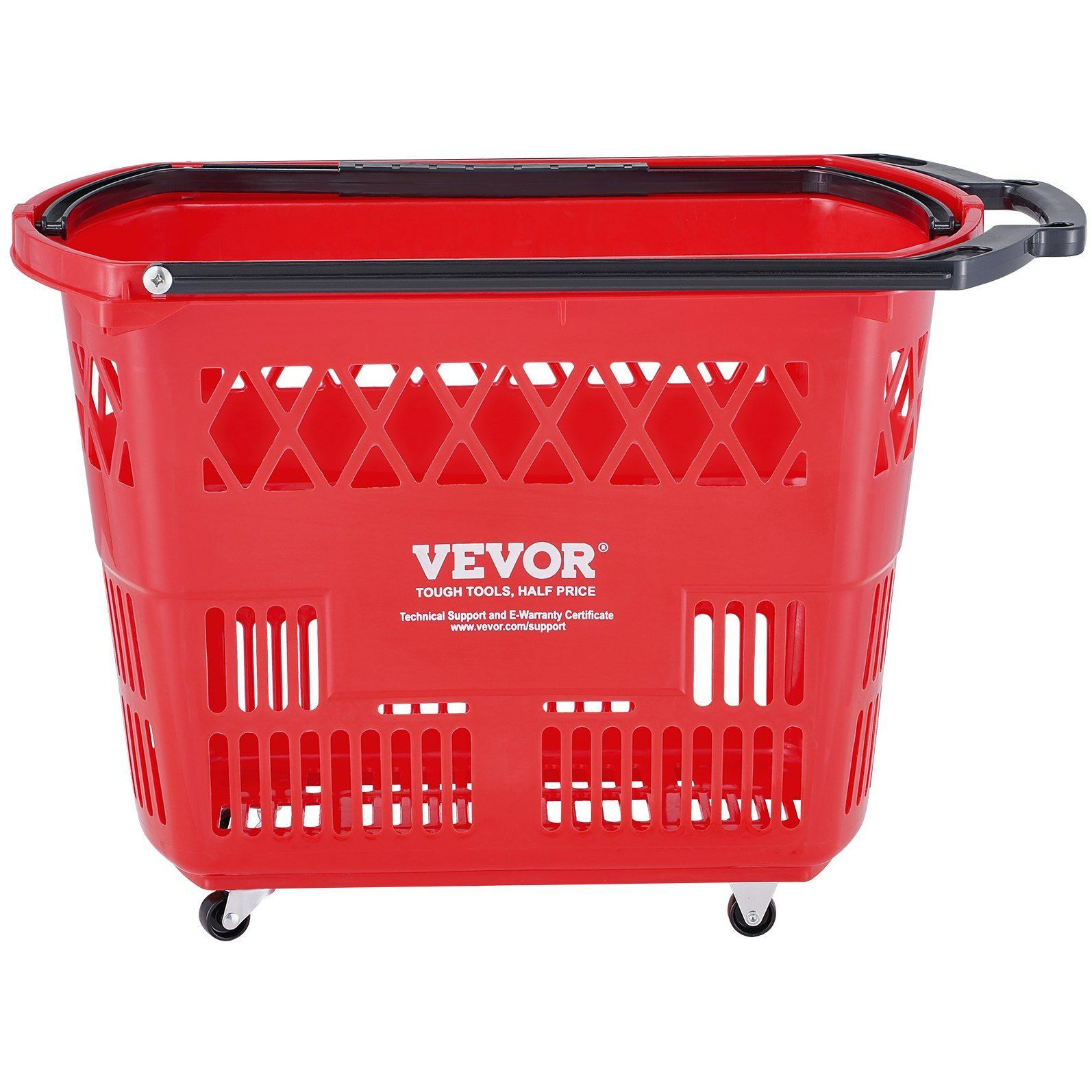 VEVOR Plastic Rolling Shopping Trolley Basket On Wheels 6PCS 39L with Handle Red