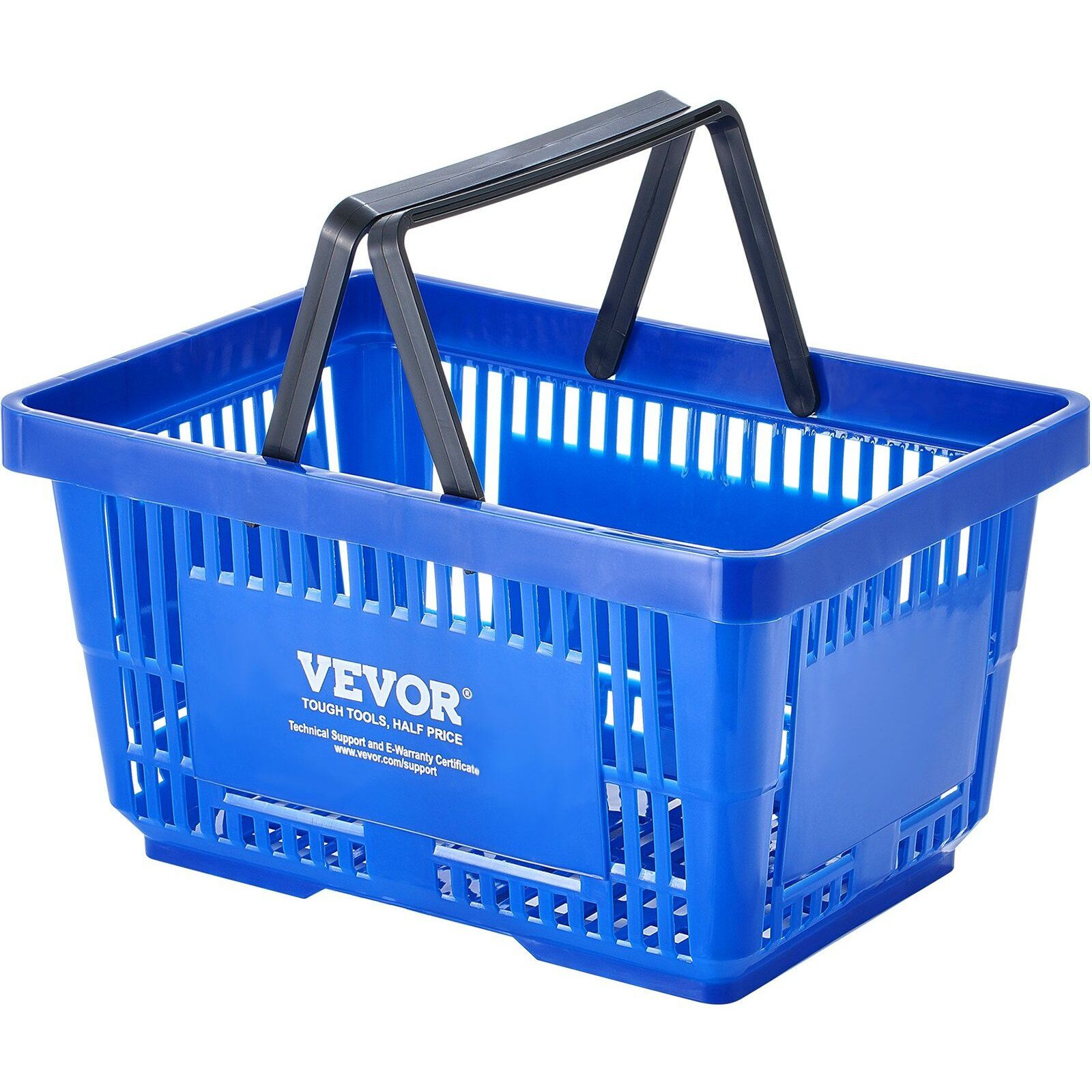 VEVOR Shopping Basket, Set of 12, 24L Durable Plastic Grocery Basket with Handle and Stand, 16.73 x 11.61 x 8.86 inch Portable Shop Basket Bulk Used for Retail Store Supermarket Grocery Shopping, Blue