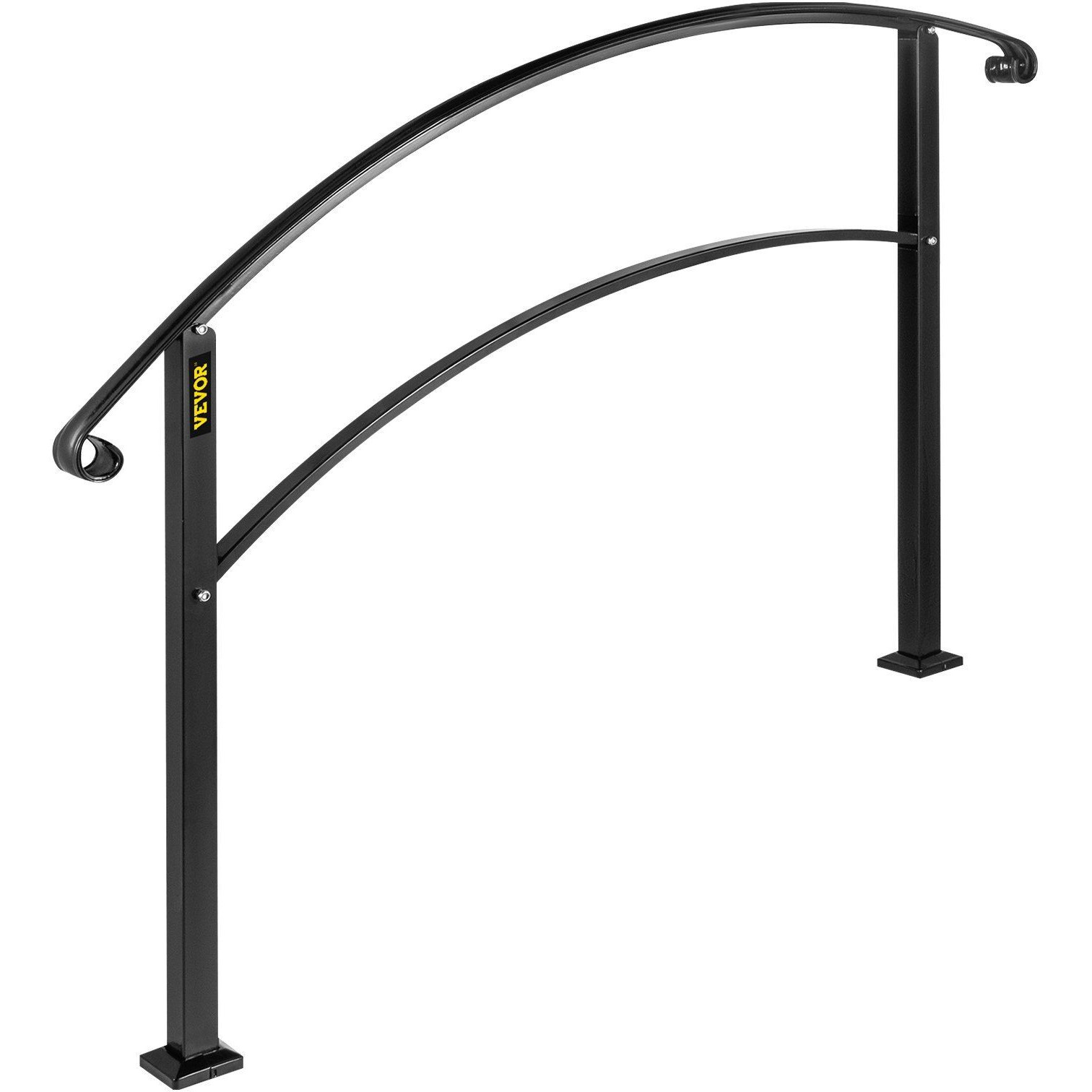 VEVOR 4-Step Handrail Fits 1 or 4 Steps Matte Black Stair Rail Wrought Iron Handrail with Installation Kit Hand Rails for Outdoor Steps