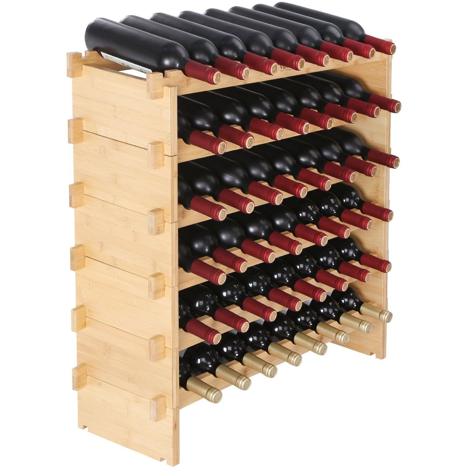 VEVOR 48 Bottle Stackable Modular Wine Rack Bamboo Wood Display Shelf 6-Tier