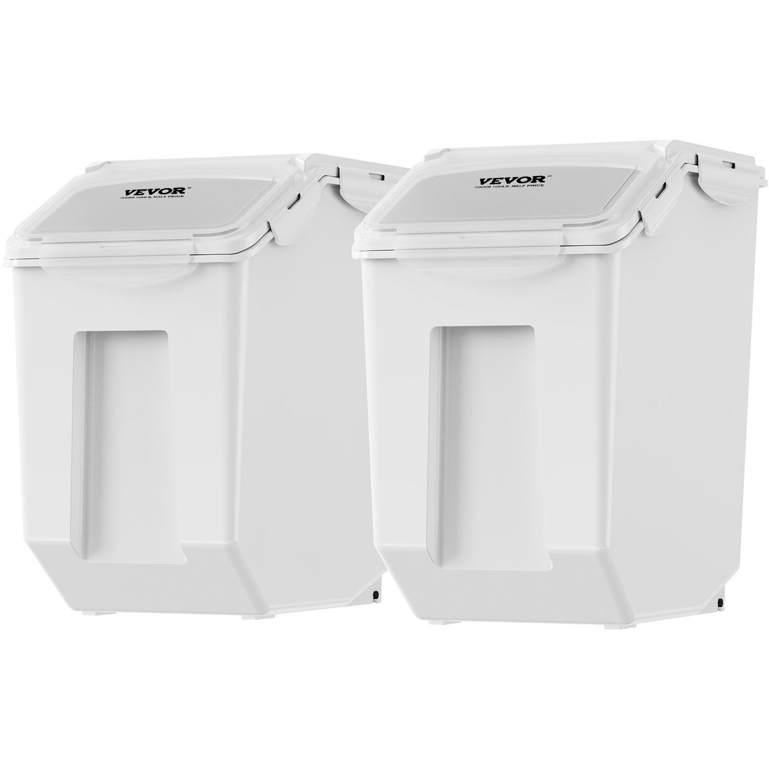 VEVOR Ingredient Storage Bin, 2 x 15L Dispenser Bin with 2 Measuring Cups, Attachable Casters and Airtight Lid, 2 Pcs/Set Dog Pet Food Storage Container, PP Material Kitchen Rice Cereal Flour Bin