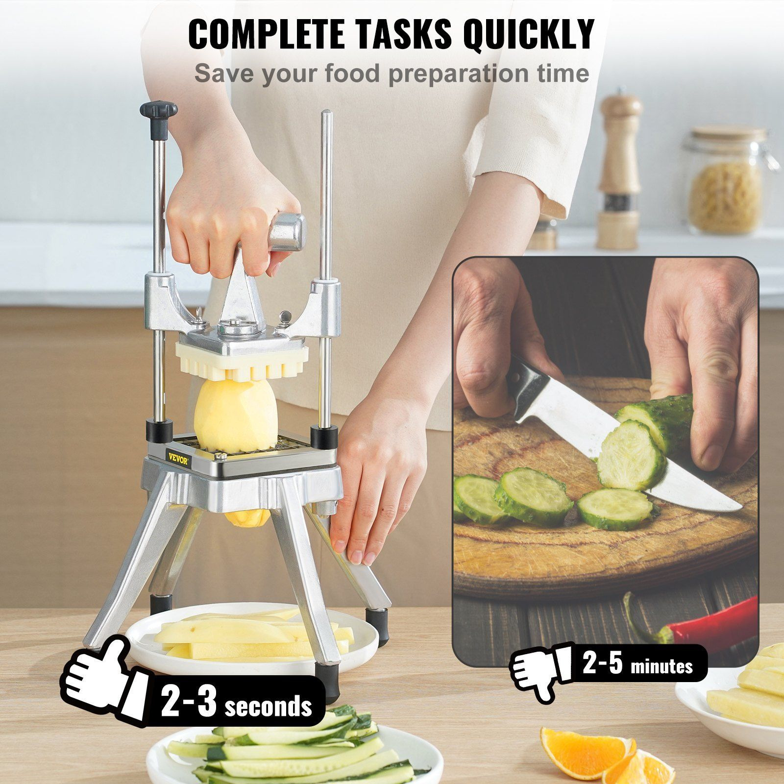 VEVOR Commercial Vegetable Fruit Chopper 1/4" Blade Heavy Duty Professional Food Dicer Kattex French Fry Cutter Onion Slicer Stainless Steel for Tomato Peppers Potato Mushroom