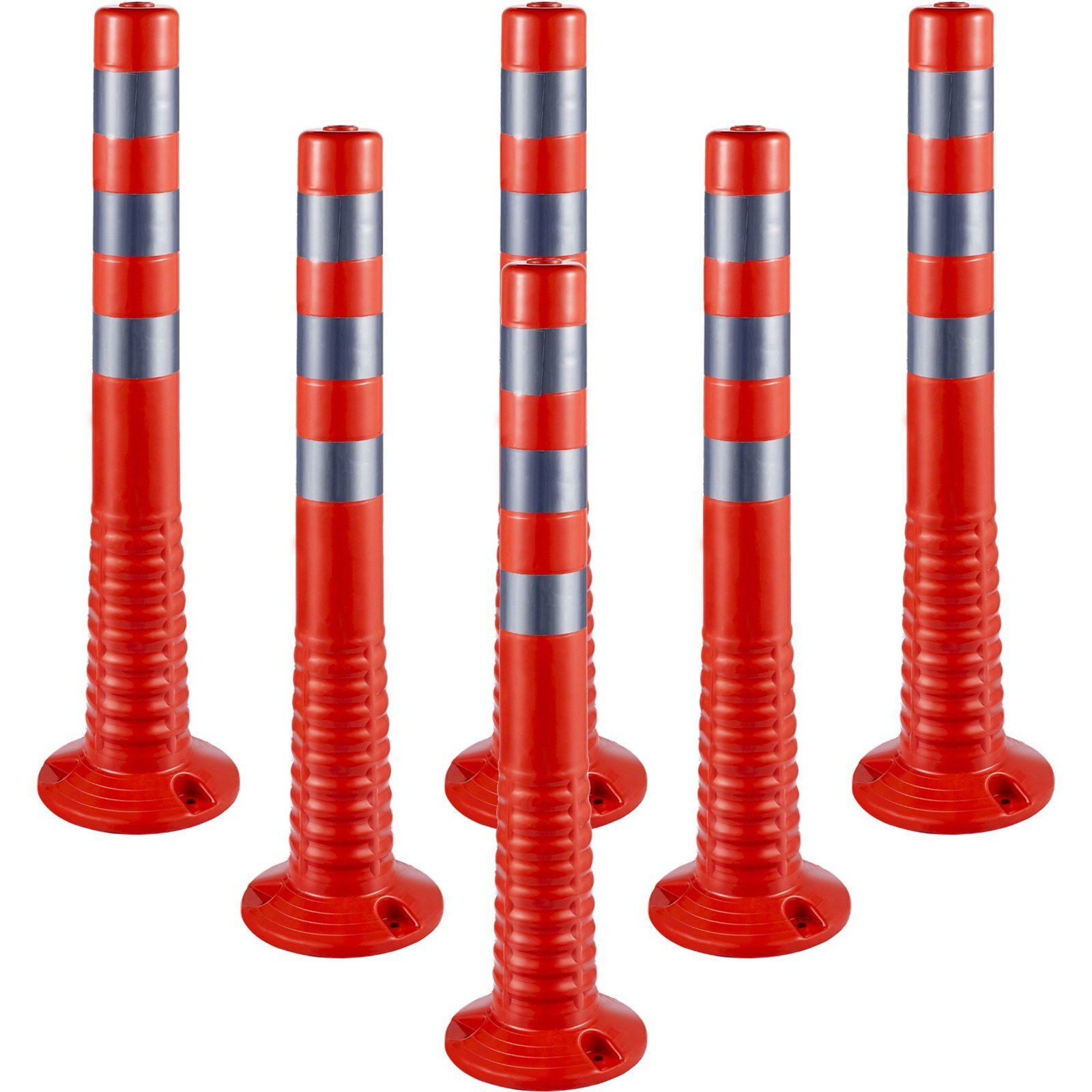 VEVOR Traffic Delineator, 6 PCS Posts Channelizer Cone, Delineator Post Kit 30' in Height, PU Traffic Post, Orange Safety Cones, Portable Spring Posts with Base, Barrier Cones with Reflective Bands
