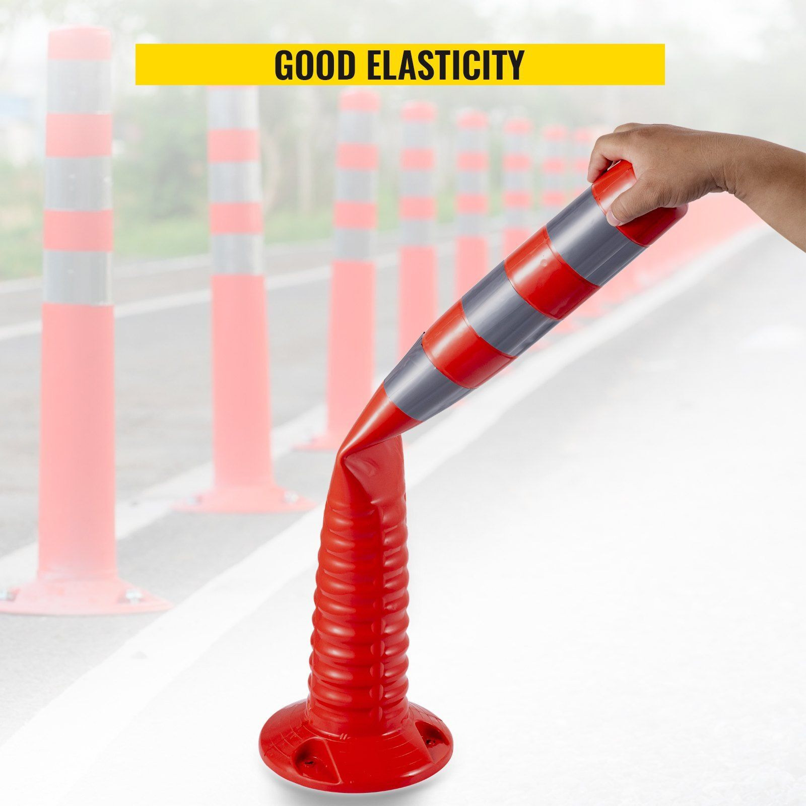 VEVOR Traffic Delineator, 6 PCS Posts Channelizer Cone, Delineator Post Kit 30' in Height, PU Traffic Post, Orange Safety Cones, Portable Spring Posts with Base, Barrier Cones with Reflective Bands