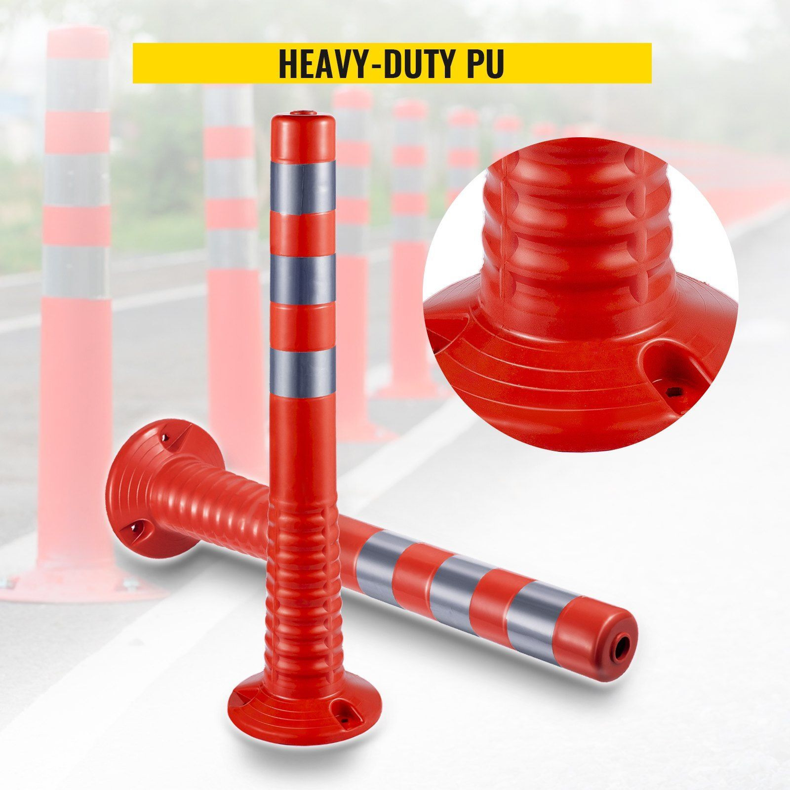VEVOR Traffic Delineator, 6 PCS Posts Channelizer Cone, Delineator Post Kit 30' in Height, PU Traffic Post, Orange Safety Cones, Portable Spring Posts with Base, Barrier Cones with Reflective Bands