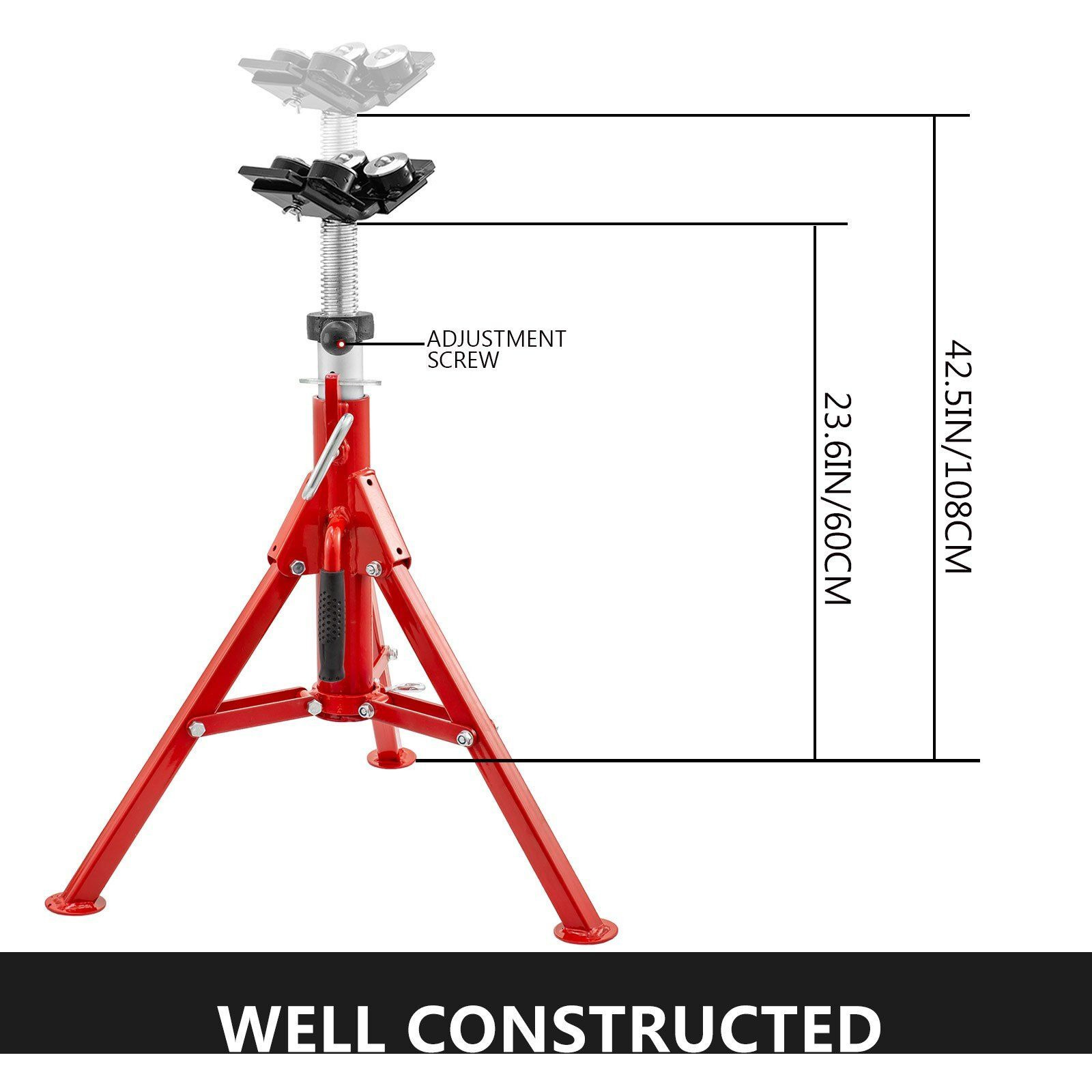 VEVOR Pipe Jack Stand, 2500LB Heavy Duty Welding Pipe Stand, with 4-Ball Transfer V-Head and Folding Legs, Adjustable Height 24"-43" 1107B-type Pipe Jacks for Welding