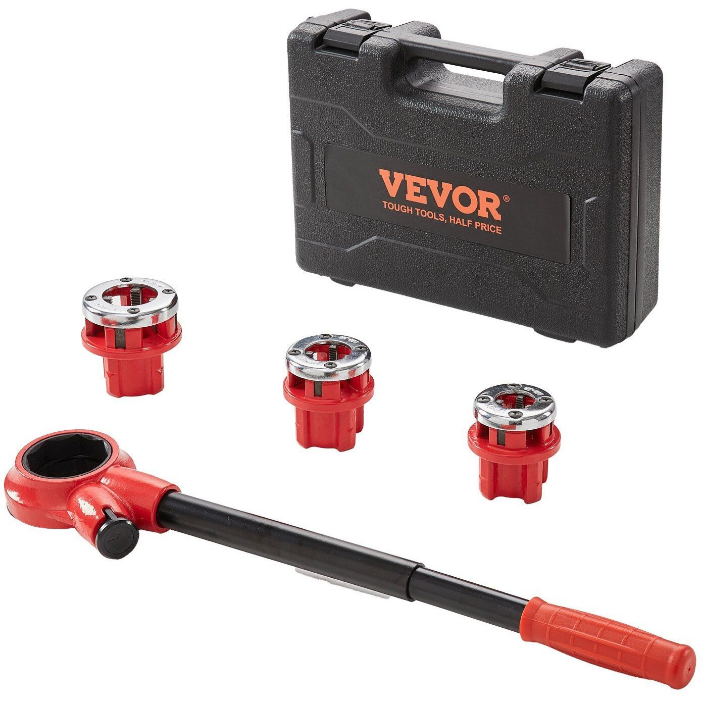 VEVOR Ratchet Pipe Threader Kit, 1/2" NPT, 3/4" NPT, 1" NPT Manual Ratcheting Pipe Threader, Portable Pipe Threading Tool Set with 3PCS NPT Dies, Storage Case for Galvanized Aluminum Iron Copper Pipes