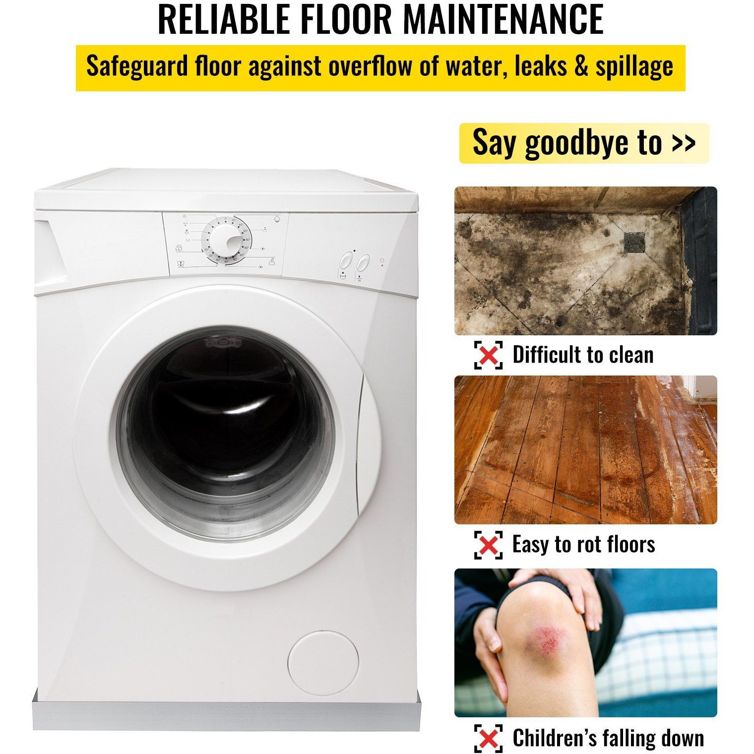 VEVOR 32 x 30 x 2.5 Inch Washing Machine Pan 18 GA Thickness 304 Stainless Steel Heavy Duty Compact Washer Drip Tray with Drain Hole & Hose Adapter
