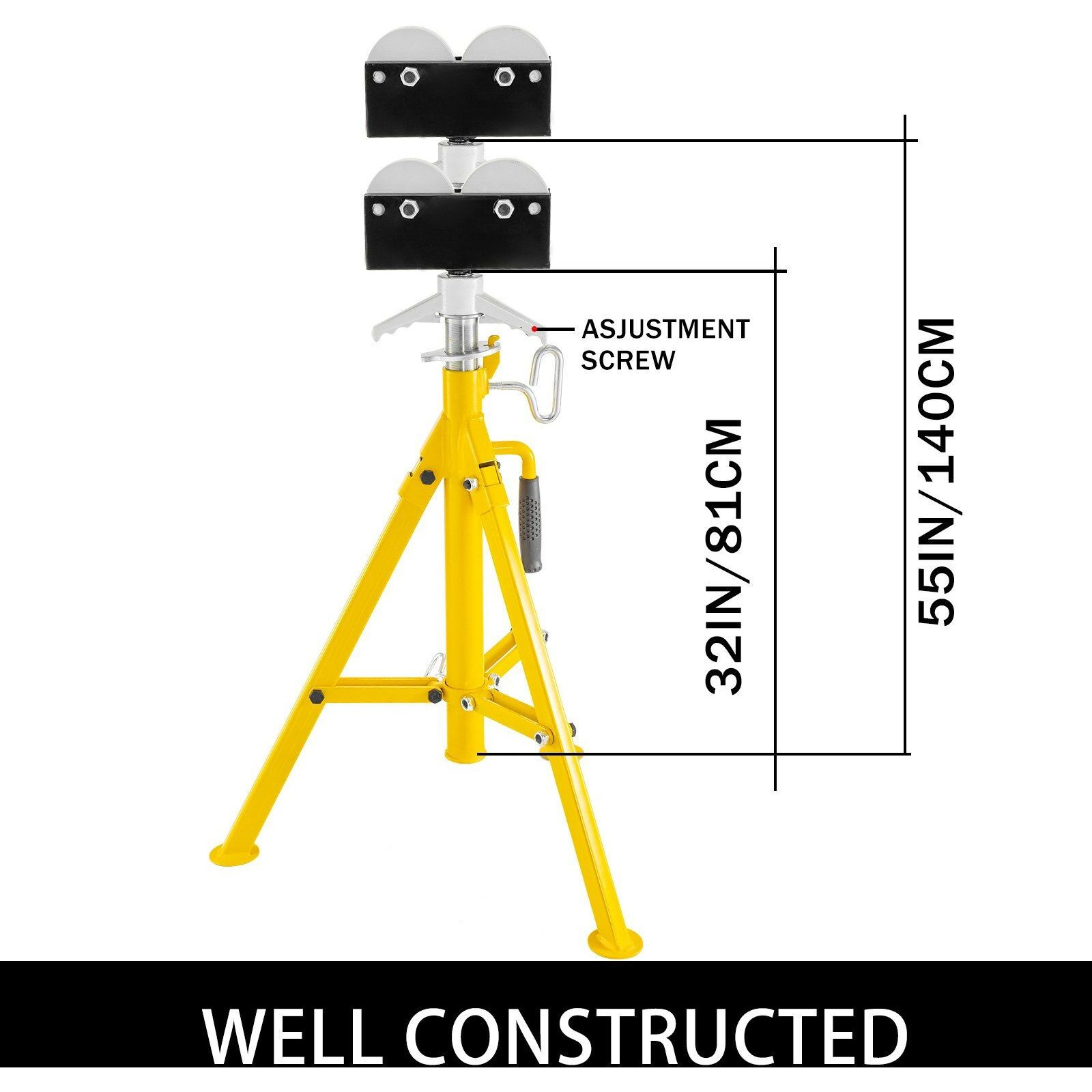 VEVOR 0.5-12 inch Roller Pipe Stand Adjustable Height 32"-55" Pipe 2500Lb Capacity Jack Stands Folding Portable High Folding Pipe Stand with Roller Head Fold A Trailer Jacks
