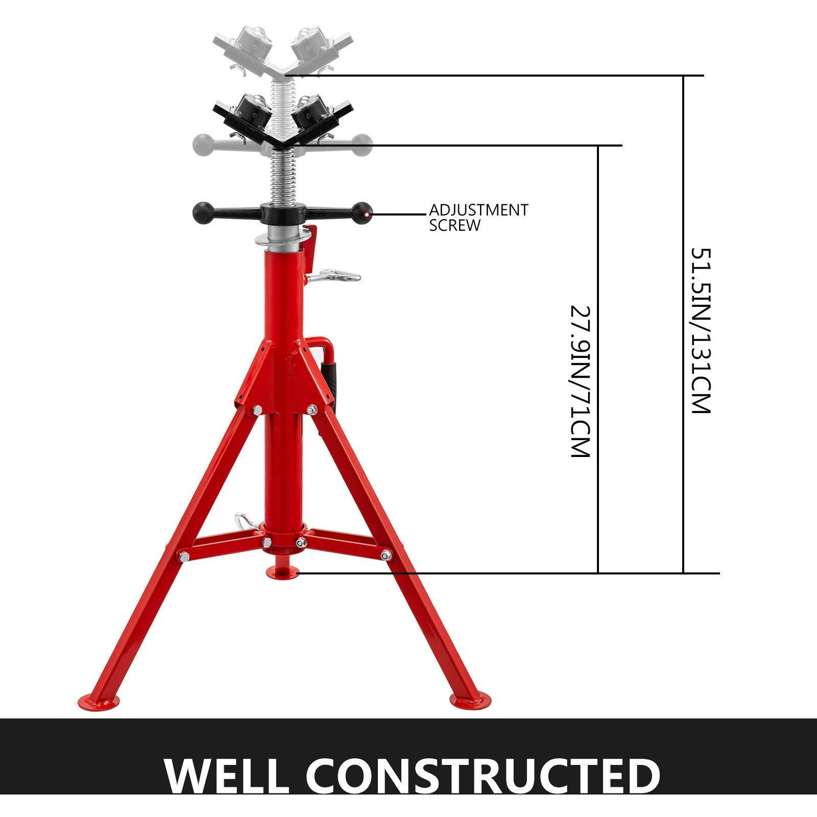 VEVOR Pipe Jack Stand with 4-Ball Transfer V-Head and Folding Legs 1500LB Welding Pipe Stand Adjustable Height 28-52IN 1107A-type Pipe Jacks for Welding