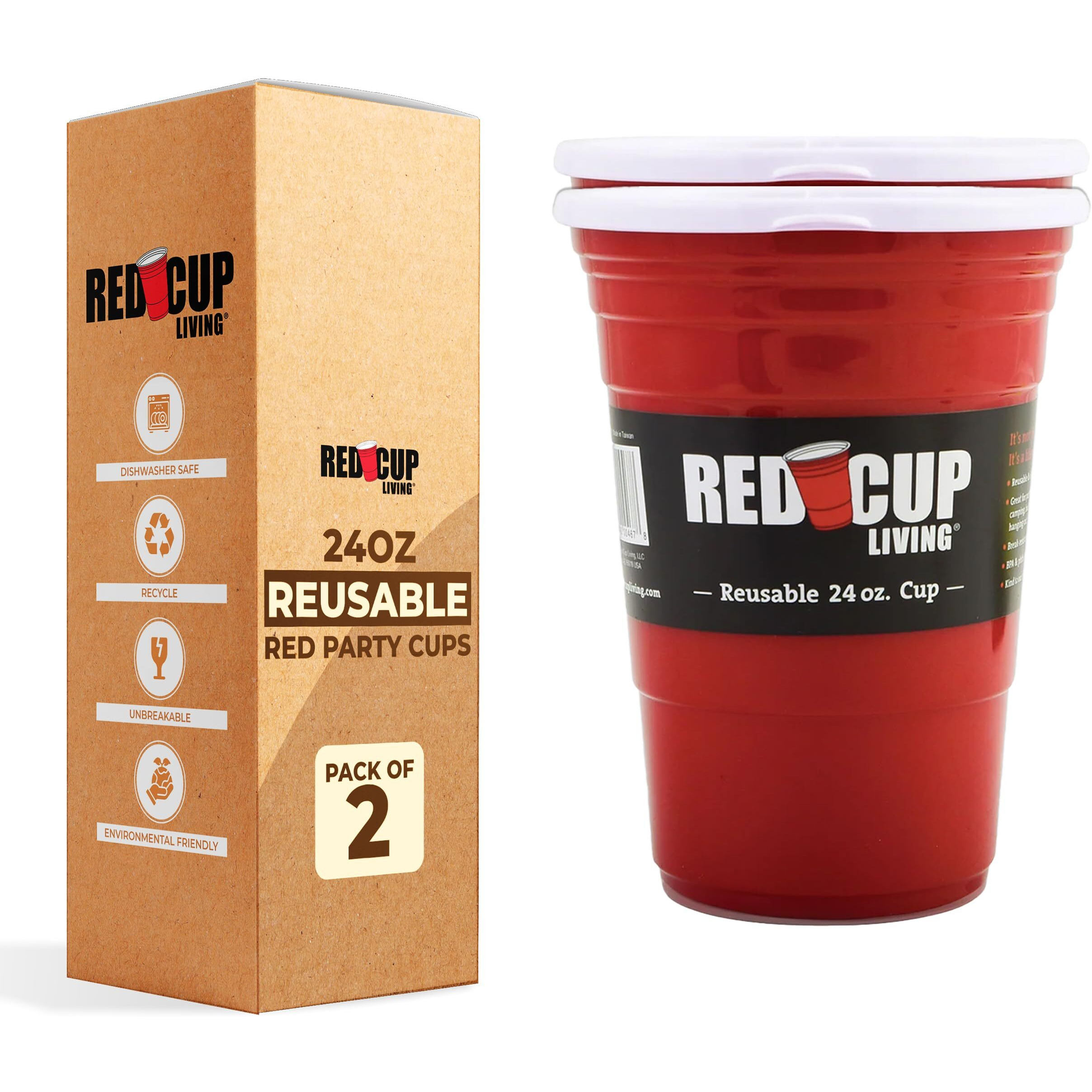 Red Cup Living Red Party Cups - Reusable Large Plastic Cups, Ideal for Parties & Travel | Leak-Proof Coffee Juice Tumbler, Christmas Gifts, BPA-Free, Dishwasher Safe (2, 24 Oz - Red)