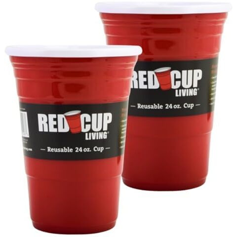Red Cup Living Red Party Cups - Reusable Large Plastic Cups, Ideal for Parties & Travel | Leak-Proof Coffee Juice Tumbler, Christmas Gifts, BPA-Free, Dishwasher Safe (2, 24 Oz - Red)