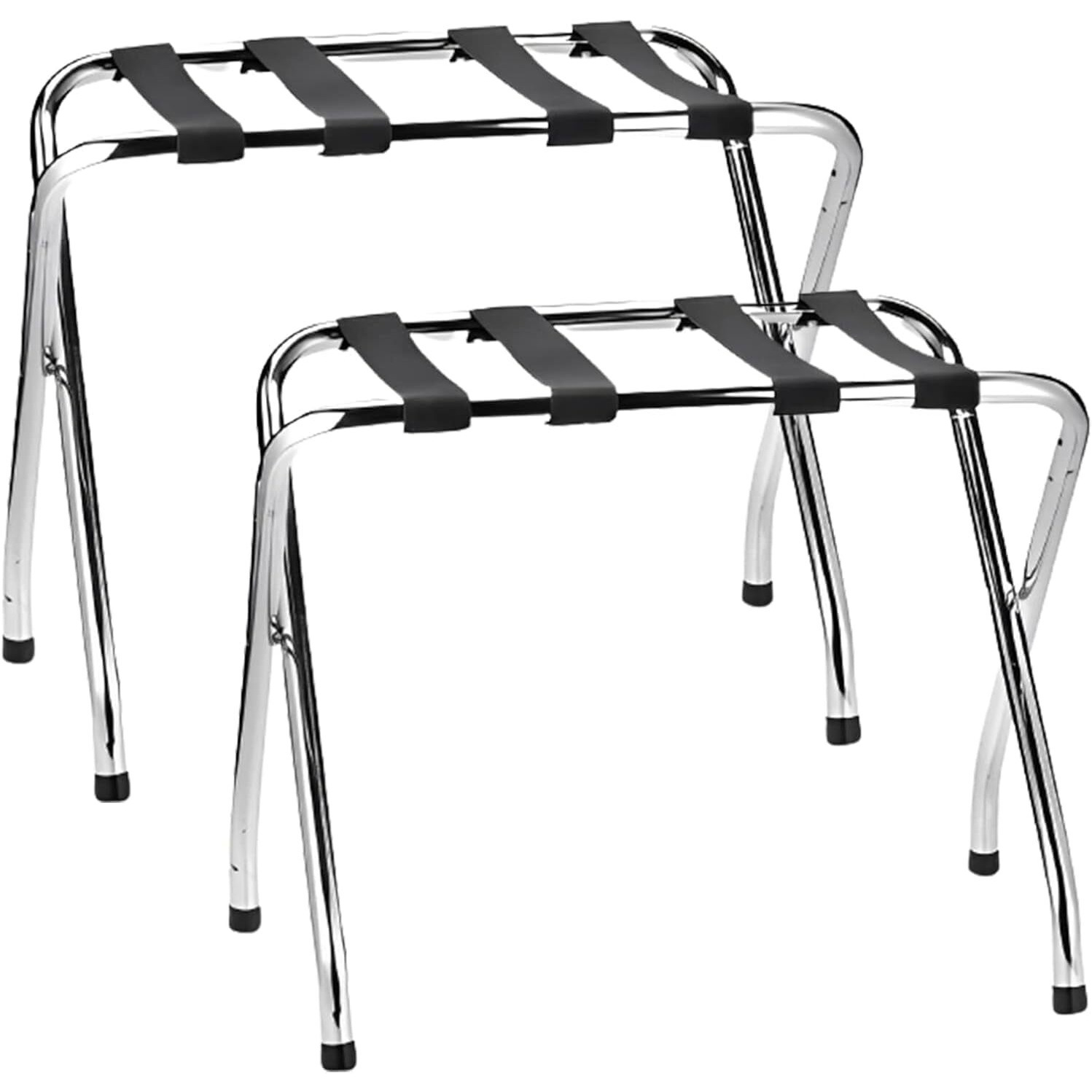 USTECH Luggage Rack Single Tier Foldable Sturdy with Nylon Straps & Rubber Feet for Added Stability | Metal Stand for Guest Room Storage | Perfect for Small Spaces