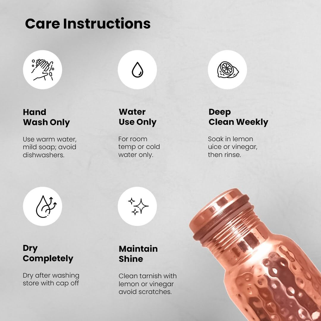 STORE INDYA 100% Pure Copper Drinking Water Bottle, 30 Oz, Handcrafted Hammered Ayurvedic Vessel with Leak-Proof Lid, Smooth Finish, Perfect for Health Benefits and Hydration