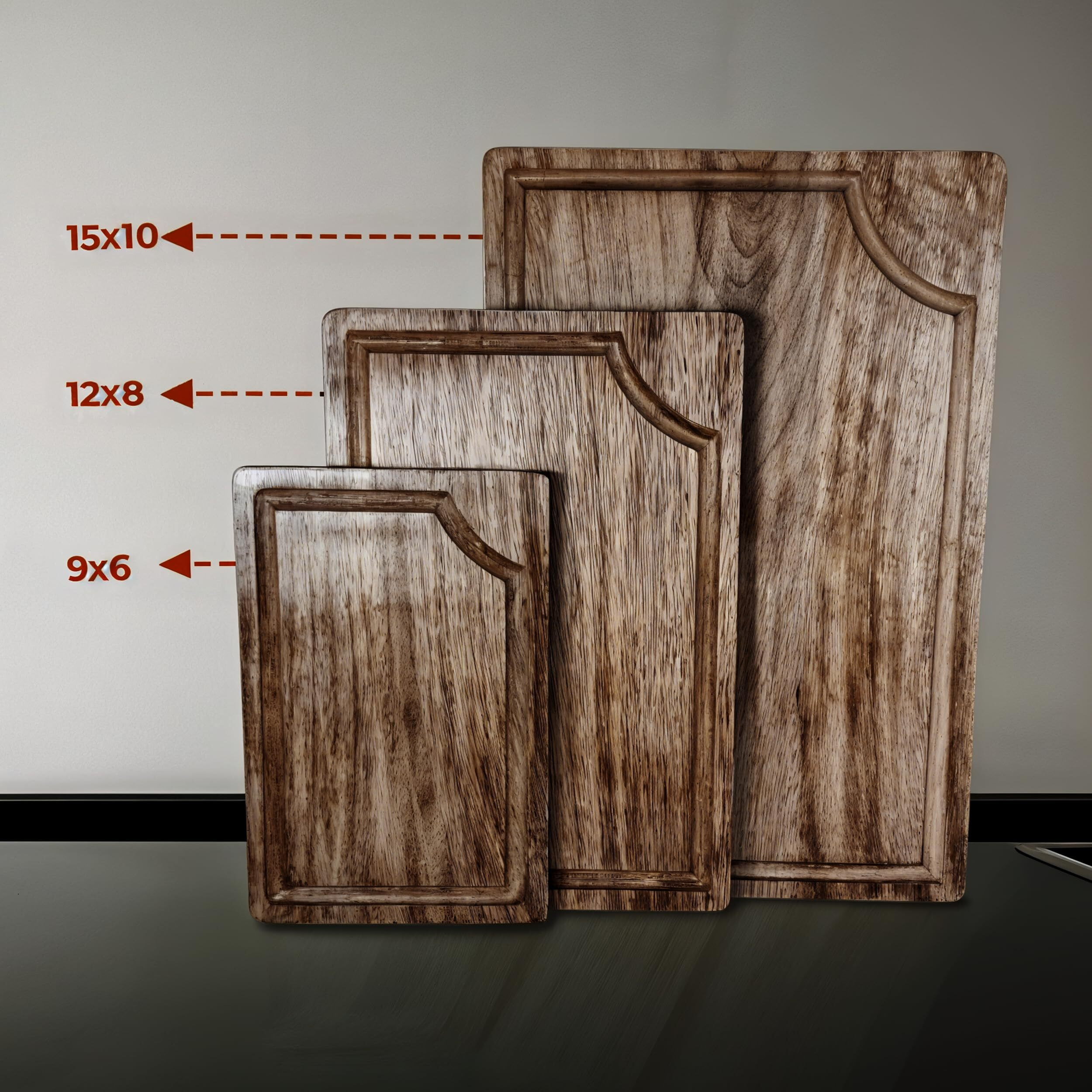 STORE INDYA Cutting Boards for Kitchen - Set of 3 Wooden Chopping Boards for Prep & Serving, Charcuterie Board, Butcher Block, Non Toxic Wood Cutting Boards  Large, Medium, Small  Gift Ready (Brown)