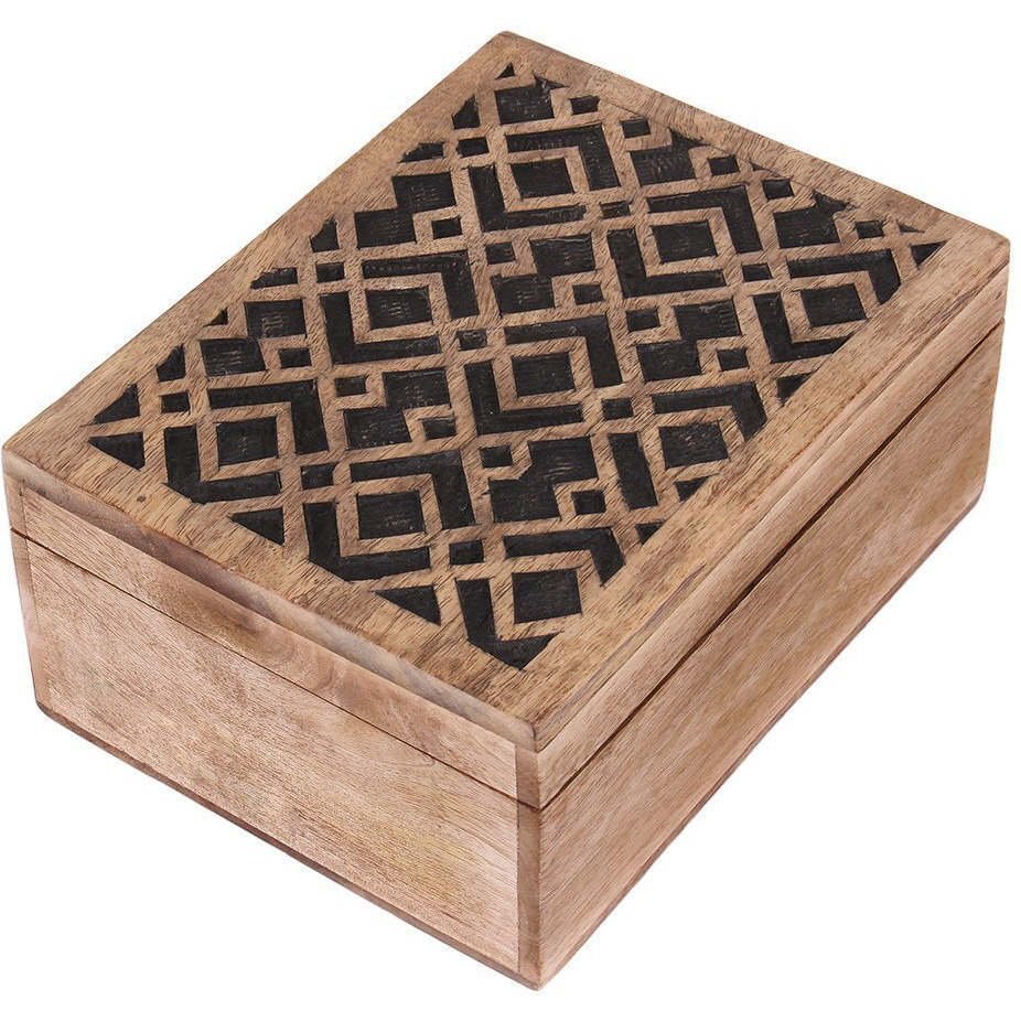 STORE INDYA Handmade Antique Wooden Vintage Jewelry Watch Key Multipurpose Keepsake Storage Small Safe Organizer Treasure Chest Trinket Holder Gift Box for Women Men Girls-Geometric Collection