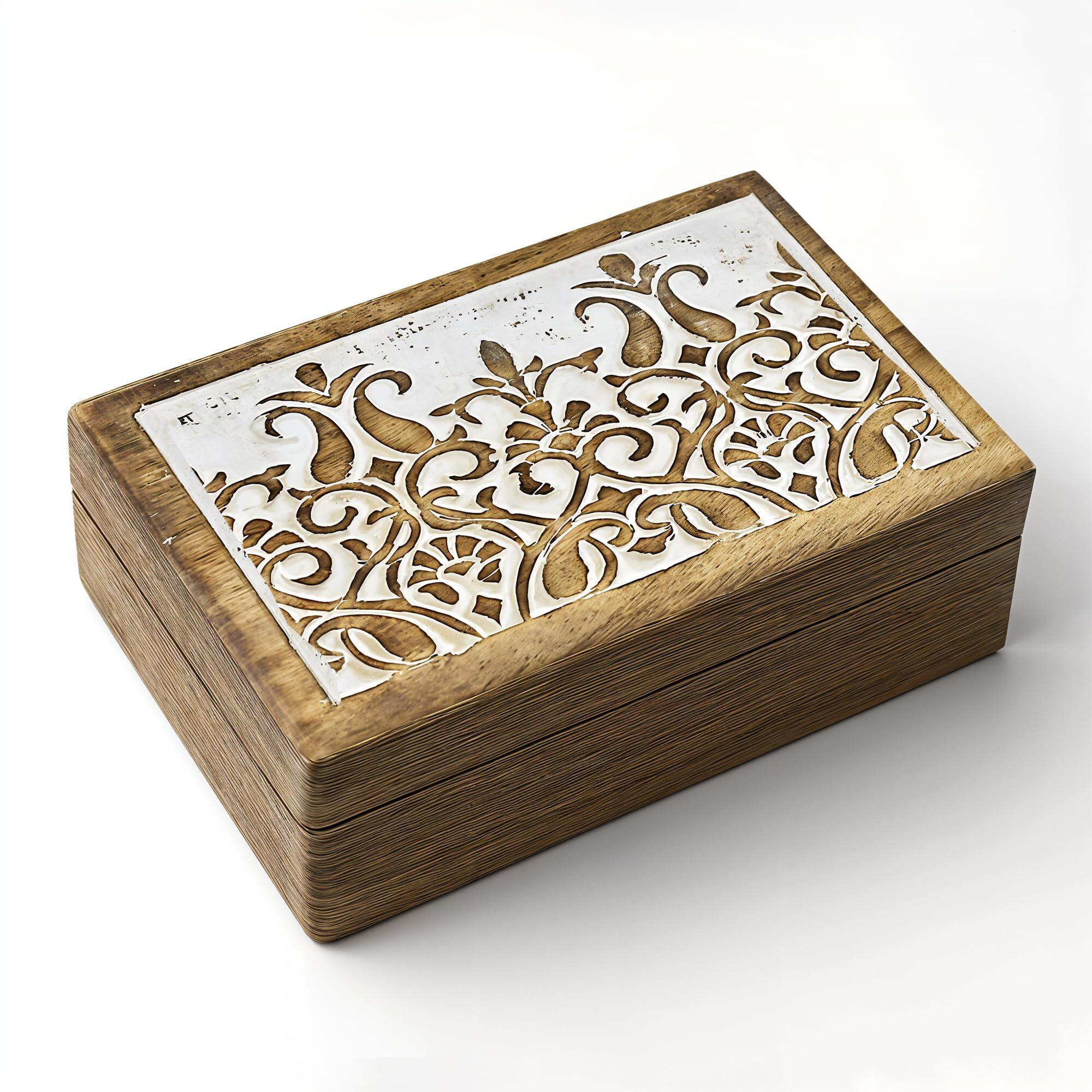 STORE INDYA Wooden Hand Carved Decorative Box with Floral Carving On Top | Treasure Box Jewelry Organizer Keepsake Box Treasure Chest Trinket Holder Watch Box Gifts for her Girl Women