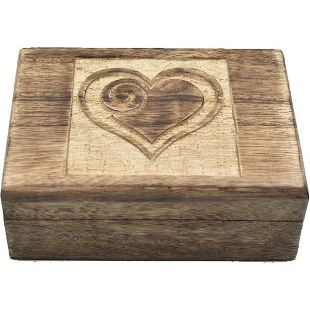 STORE INDYA Wooden Hand Carved Decorative Box with Heart Shape Carving On Top | Treasure Jewelry Organizer Keepsake Chest Trinket Holder Gifts for her Girl Women