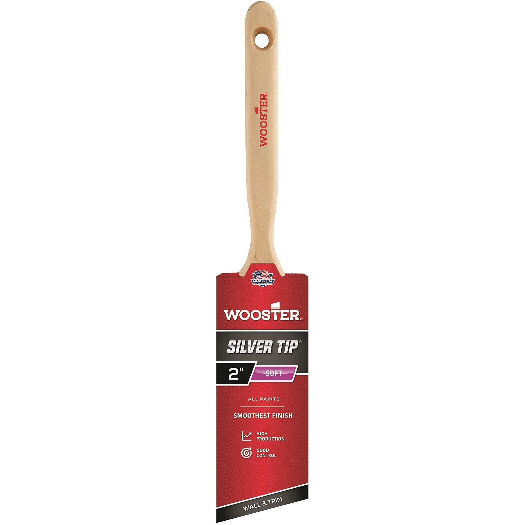 Wooster Brush 5221-2 Tip Angle Sash Paintbrush, 2-Inch, 2 Inch, White,Silver