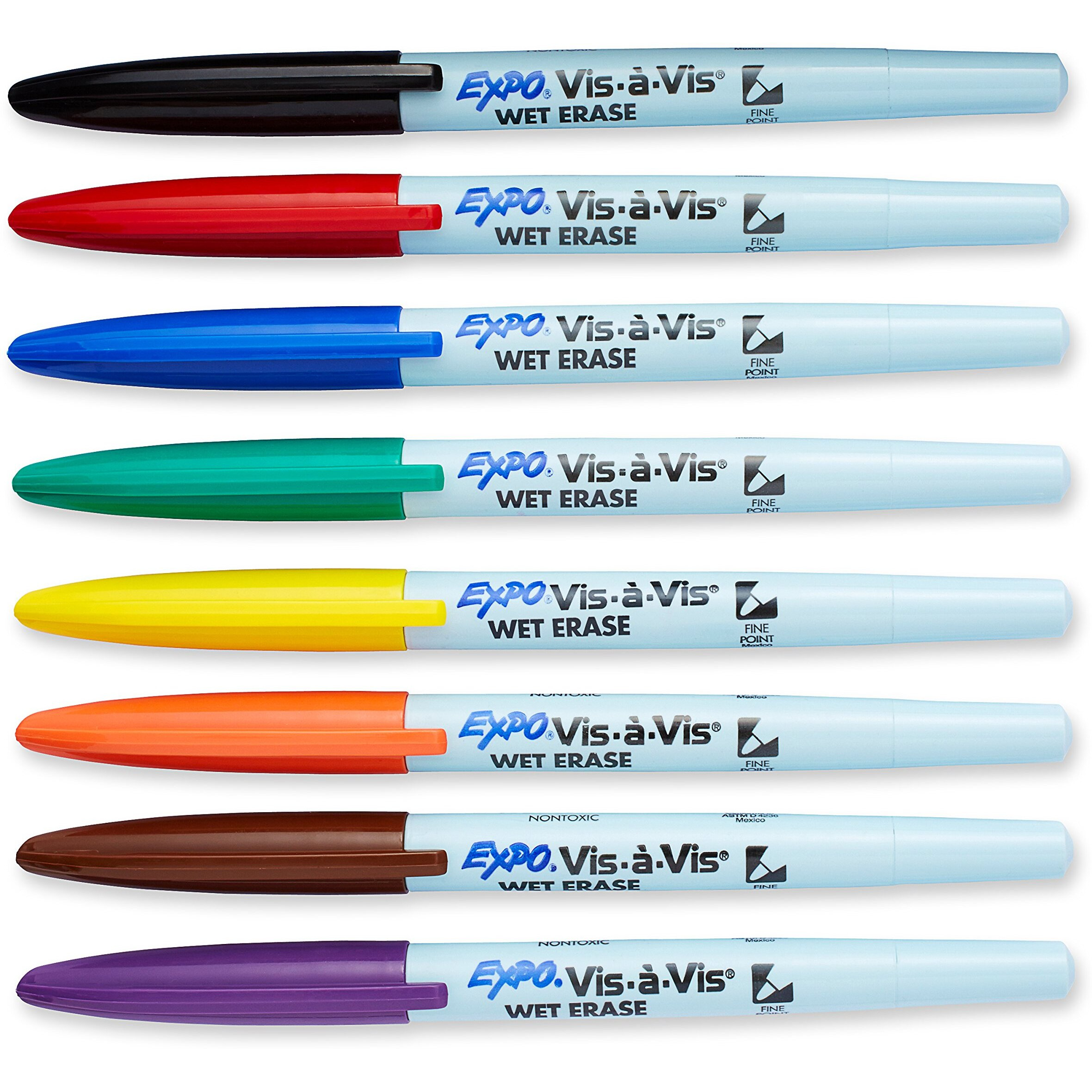 Expo 16678B Vis-A-Vis Wet-Erase Overhead Transparency Markers, Fine Point, Assorted Colors, 8-Count