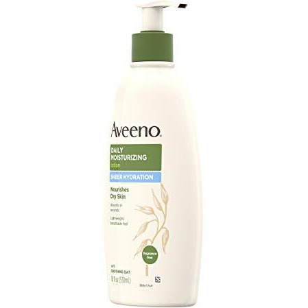 Aveeno Sheer Hydration Daily Moisturizing Fragrance-Free Lotion With Nourishing Prebiotic Oat, Fast-Absorbing Body Moisturizer For Dry Skin With Lightweight, Breathable Feel, 18 Fl. Oz