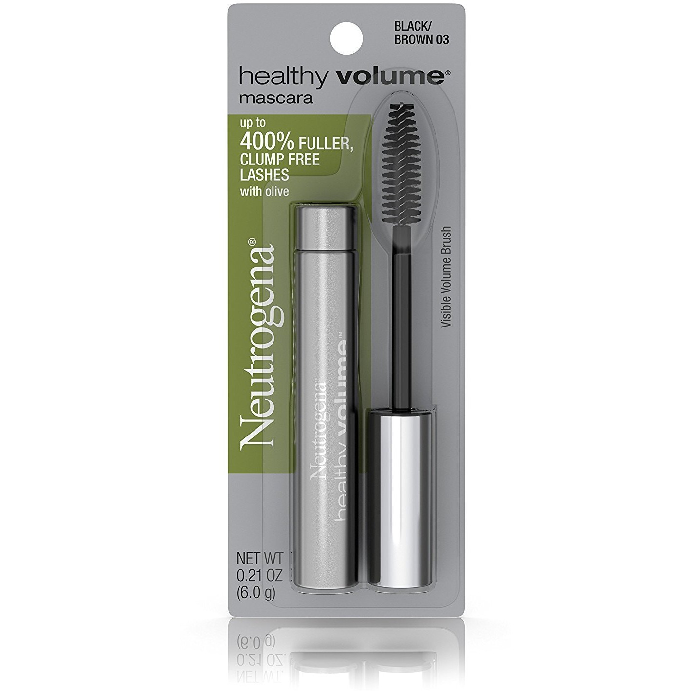 Neutrogena Healthy Volume Lash-Plumping Mascara, Volumizing And Conditioning Mascara With Olive Oil To Build Fuller Lashes, Clump-, Smudge- And Flake-Free, Brownblack 03, 021 Oz