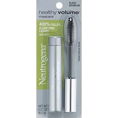 Neutrogena Healthy Volume Lash-Plumping Mascara, Volumizing And Conditioning Mascara With Olive Oil To Build Fuller Lashes, Clump-, Smudge- And Flake-Free, Brownblack 03, 021 Oz