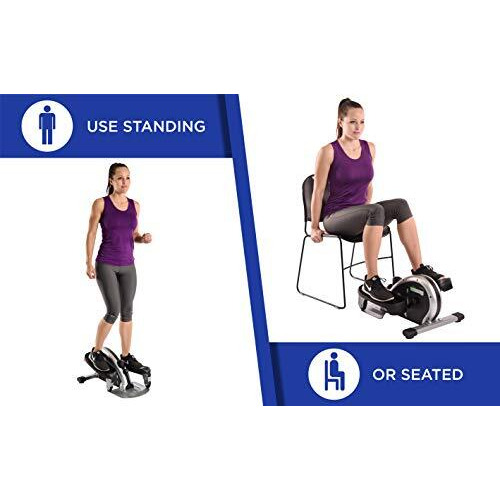 Stamina Inmotion E1000 Compact Strider - Seated Elliptical With Smart Workout App - Foot Pedal Exerciser For Home Workout - Up To 250 Lbs Weight Capacity - Silver