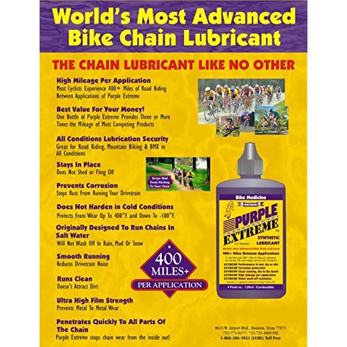 Bike Medicine Purple Extreme Performance Synthetic Chain Lubricant, High Mileage Bicycle Lube