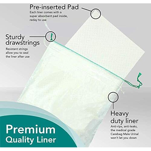 Carebag Medical Grade Male Urinal Bag With Super Absorbent Pad, 20 Count - Travel Urinal For Men - 20 Disposable Bedside Urinal Bottle Bags - Leak-Resistant