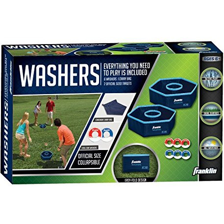 Franklin Sports Washer Toss - 6 Washers And 2 Collapsible Targets - Beach Or Camping Outdoor Lawn Game - Official Size Washer Set