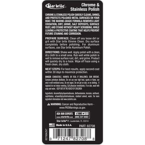 Star Brite Chrome & Stainless Polish - Wipe On Wipe Off Shine - Marine Grade Formula Protects Against Pitting, Salt Deposits, Staining & Rust On Chrome, Stainless Steel, Copper, Tin & Brass (082708)