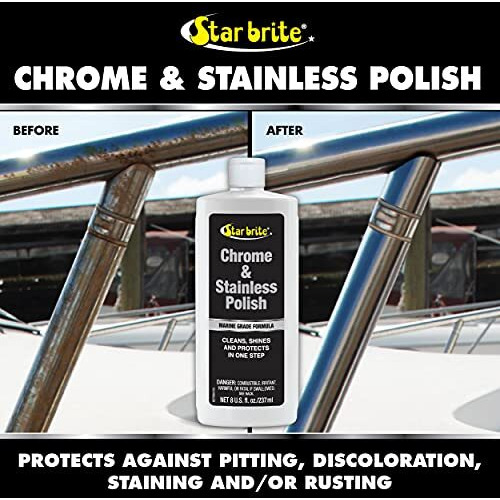 Star Brite Chrome & Stainless Polish - Wipe On Wipe Off Shine - Marine Grade Formula Protects Against Pitting, Salt Deposits, Staining & Rust On Chrome, Stainless Steel, Copper, Tin & Brass (082708)