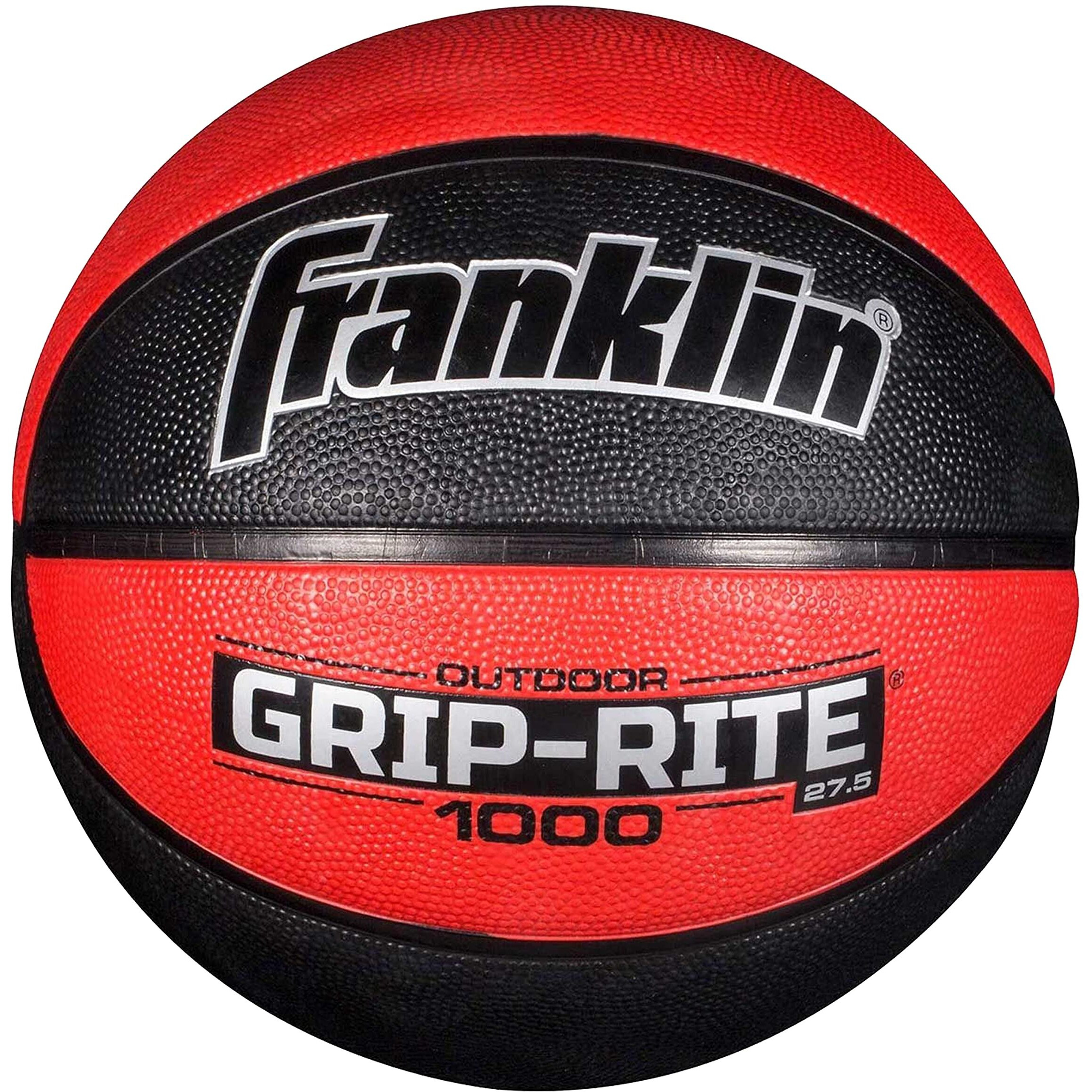 Franklin Sports Grip-Rite 1000 Youth Basketball - Durable Basketball - Junior Size Basketball For School, Camp, Home Basketball Practice - Indoor And Outdoor Basketball - Black/Red -27.5""