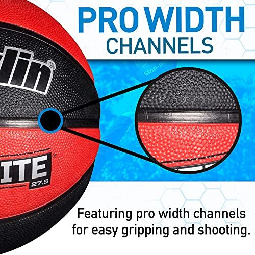 Franklin Sports Grip-Rite 1000 Youth Basketball - Durable Basketball - Junior Size Basketball For School, Camp, Home Basketball Practice - Indoor And Outdoor Basketball - Black/Red -27.5""