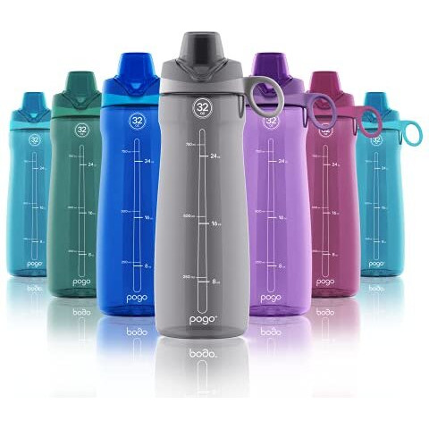 Pogo Bpa-Free Tritan Plastic Water Bottle With Chug Lid, 32 Oz, Grey