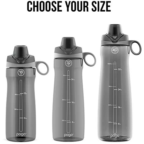 Pogo Bpa-Free Tritan Plastic Water Bottle With Chug Lid, 32 Oz, Grey